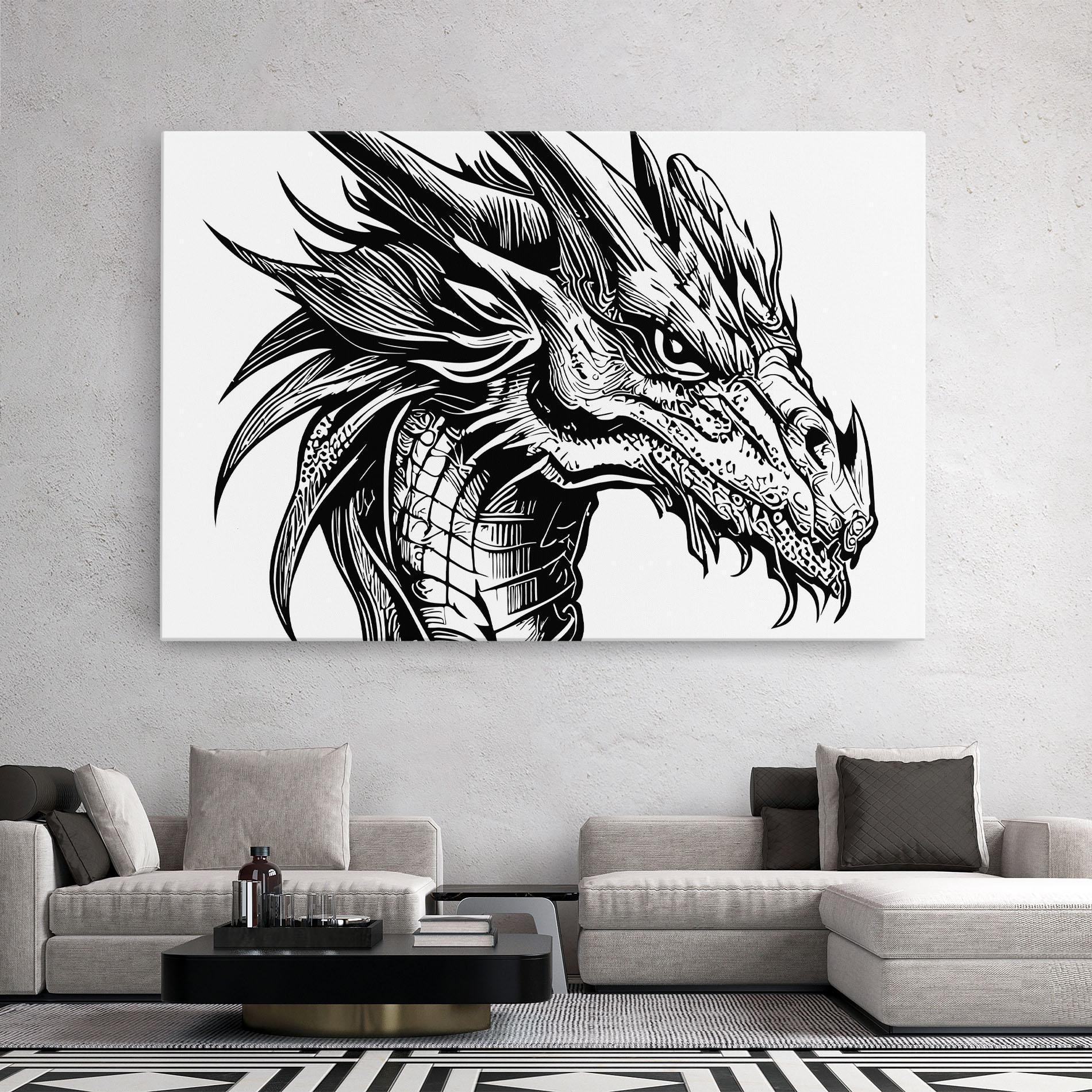 Leinwandbild Black Line Dragon mockup 2