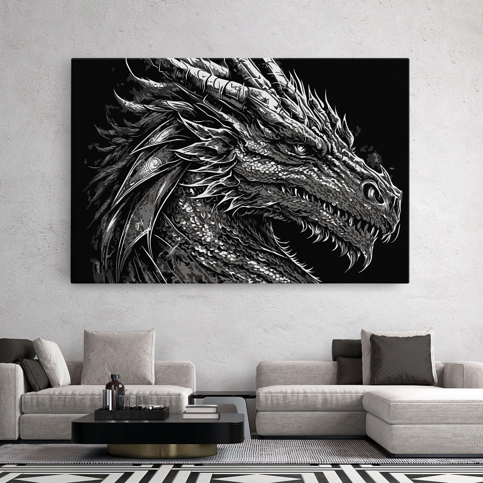 Leinwandbild Grey White Dragon mockup 2