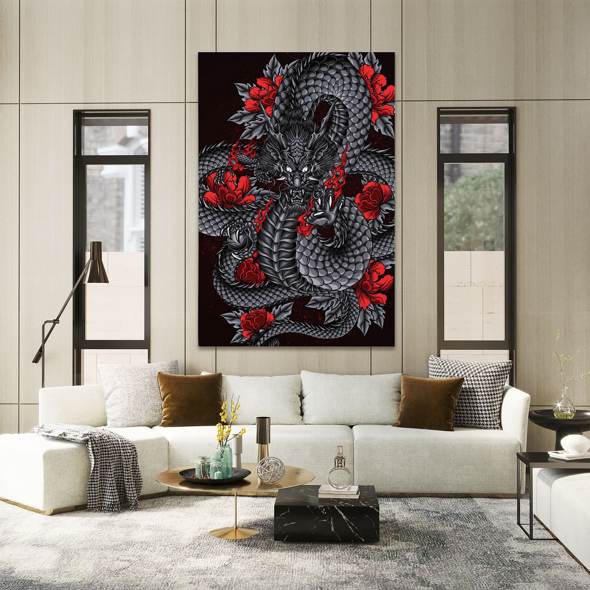 Red Flower Dragon mockup 2
