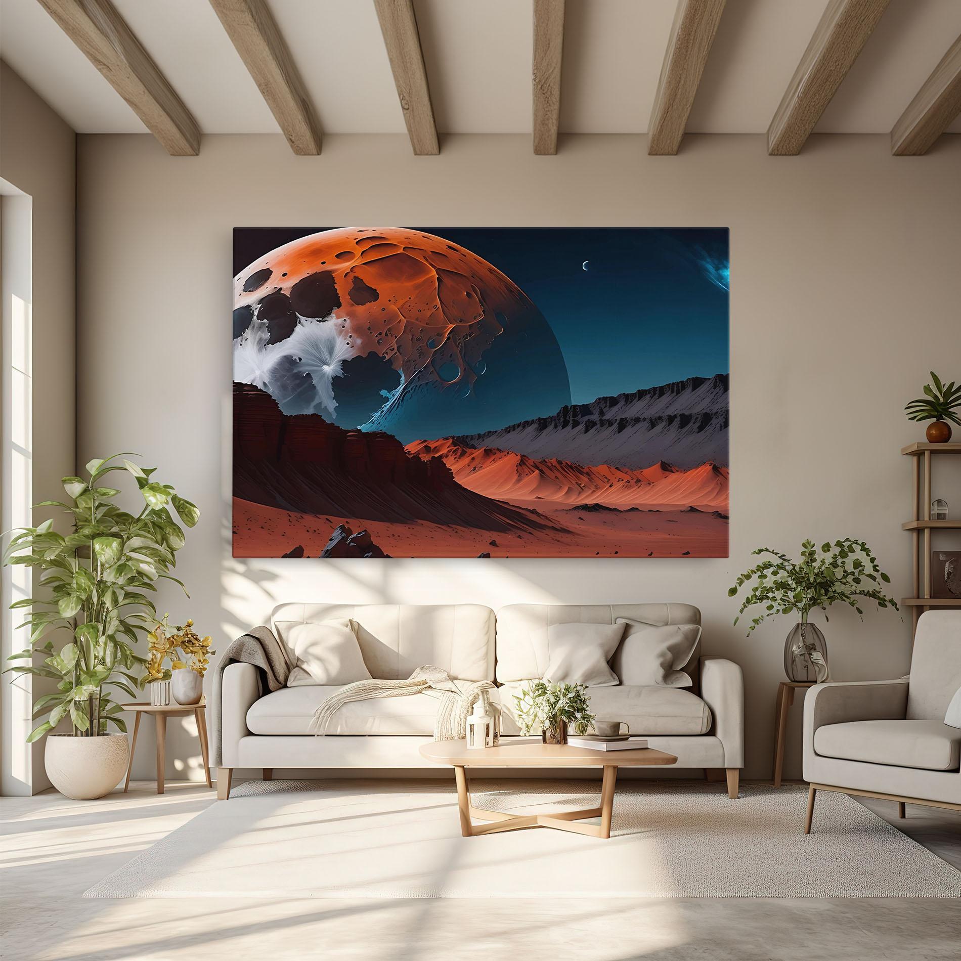Leinwandbild Grey Orange Moon Art mockup 6