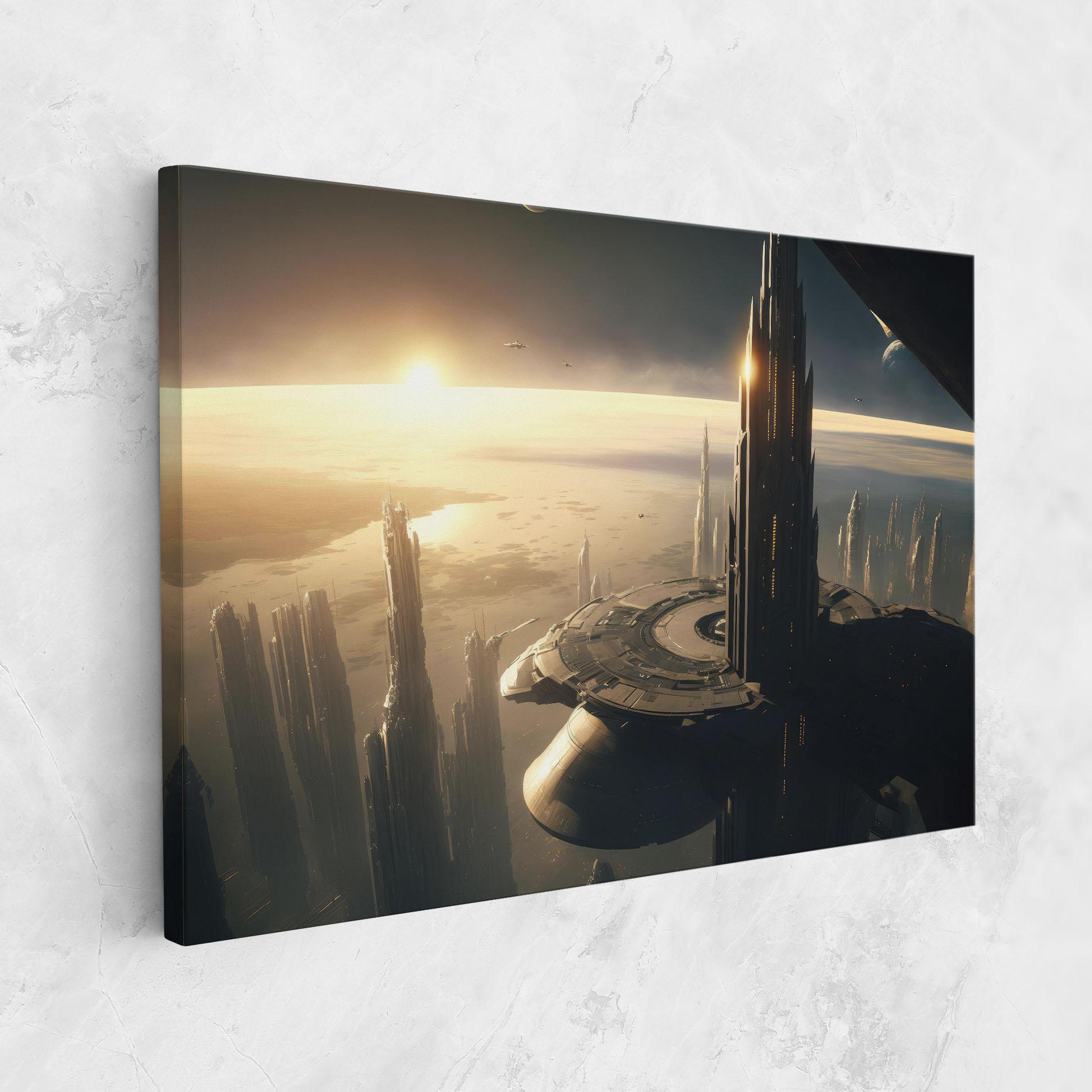 Leinwandbild Fantasy Futuristic Cityscape mockup 1