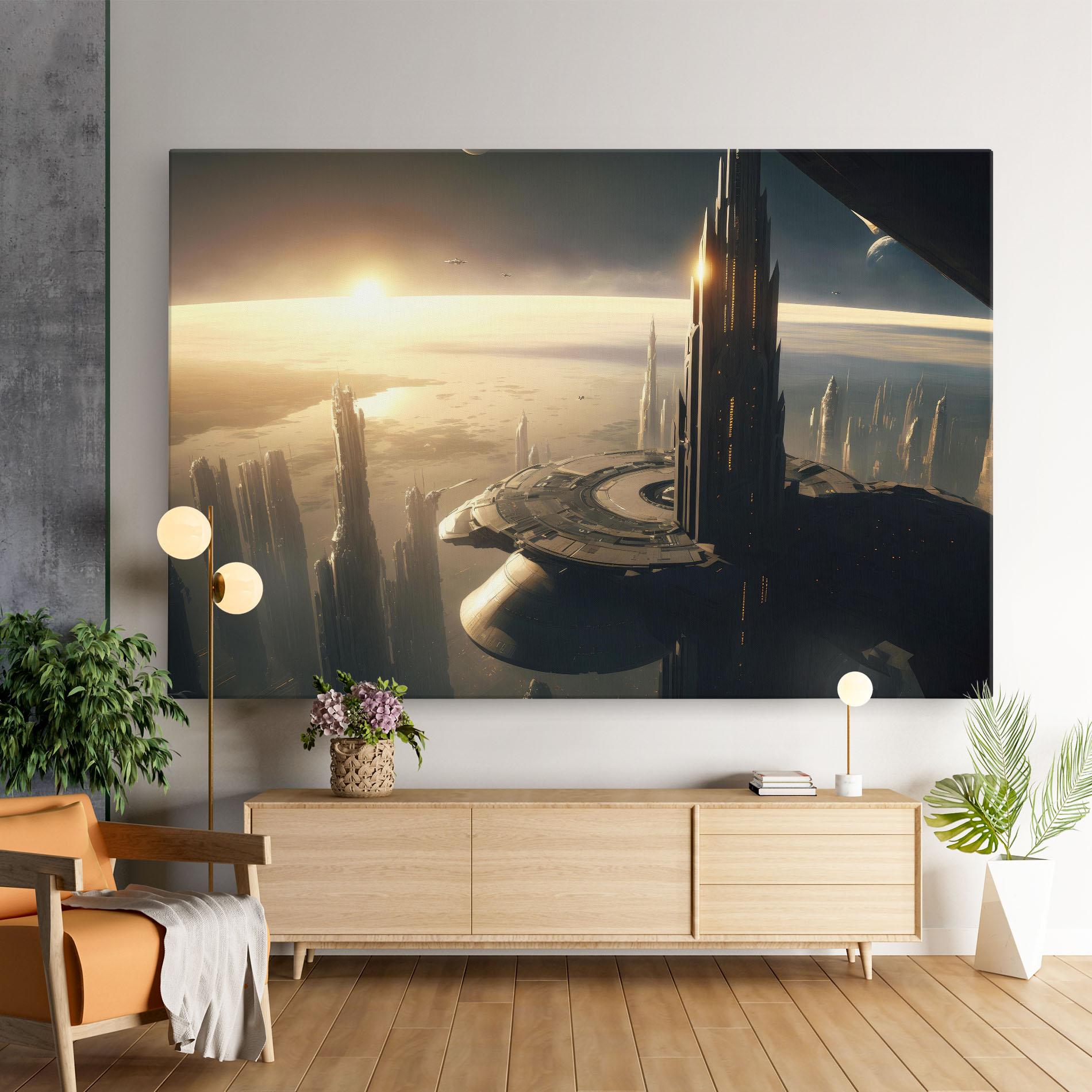 Leinwandbild Fantasy Futuristic Cityscape mockup 9