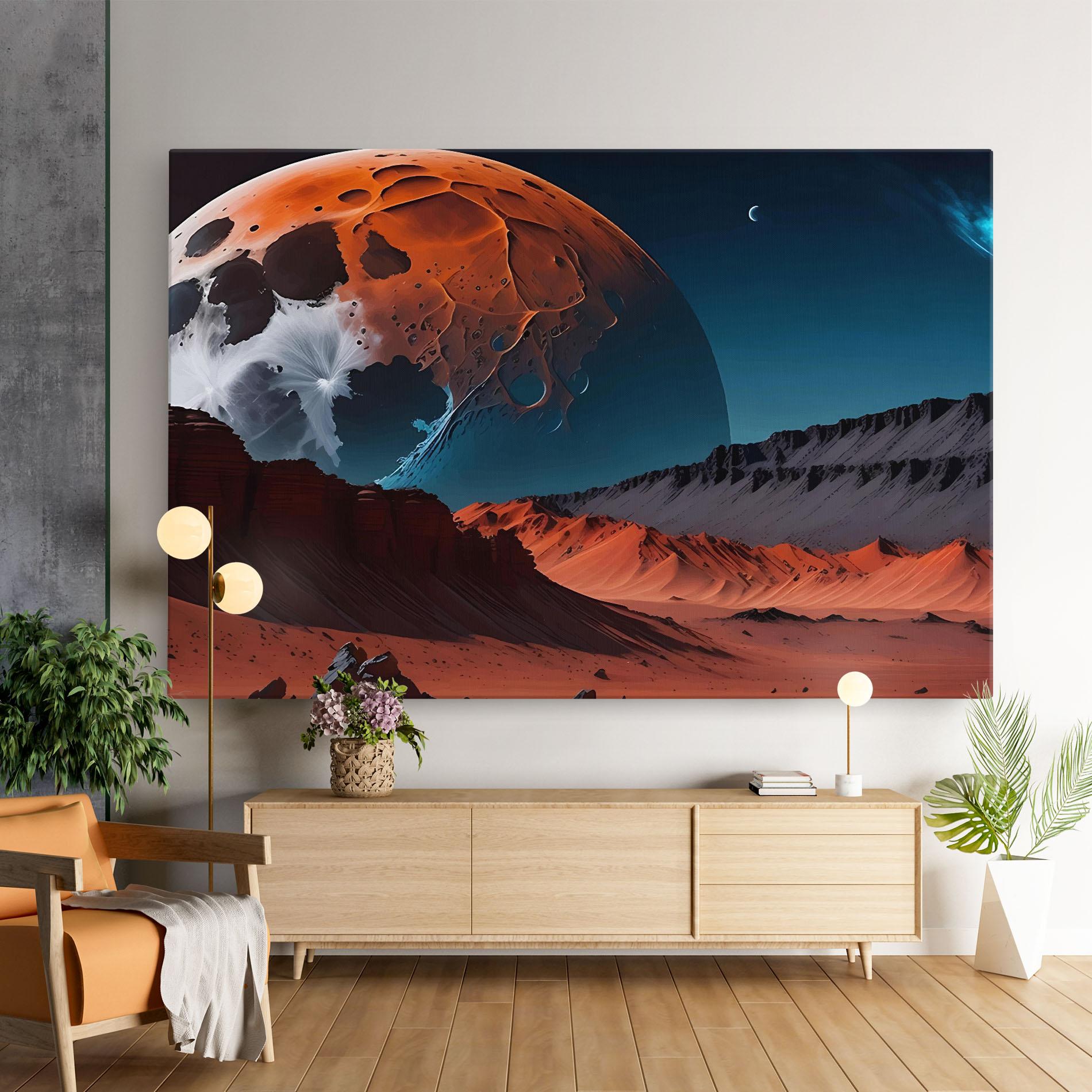 Leinwandbild Grey Orange Moon Art mockup 9
