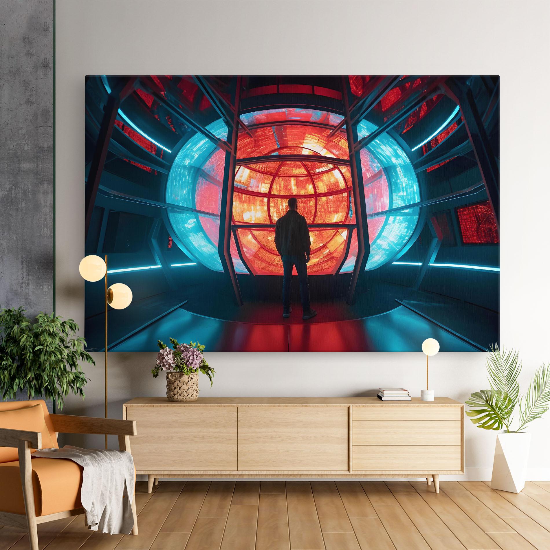 Leinwandbild Tunnel Red Blue Light mockup 9