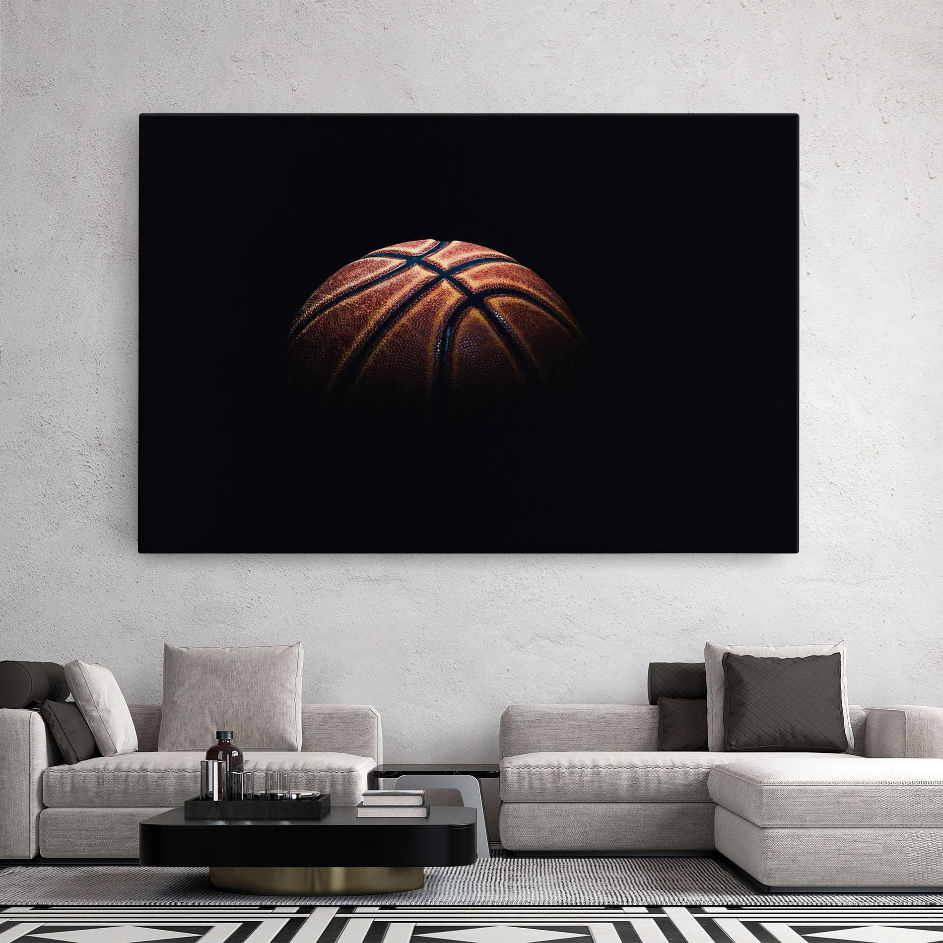 Leinwandbild Basketball Ball In Dark mockup 2