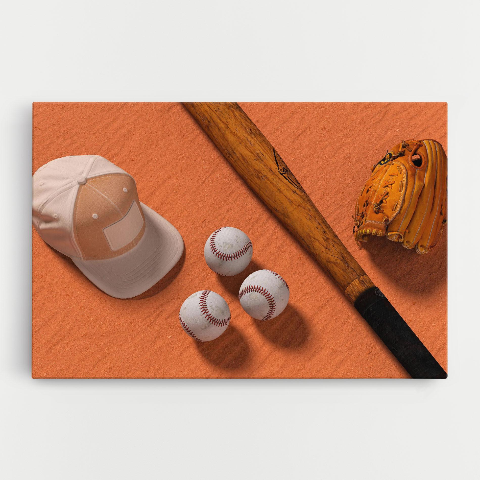 Leinwandbild Baseball Set On Orange mockup 0