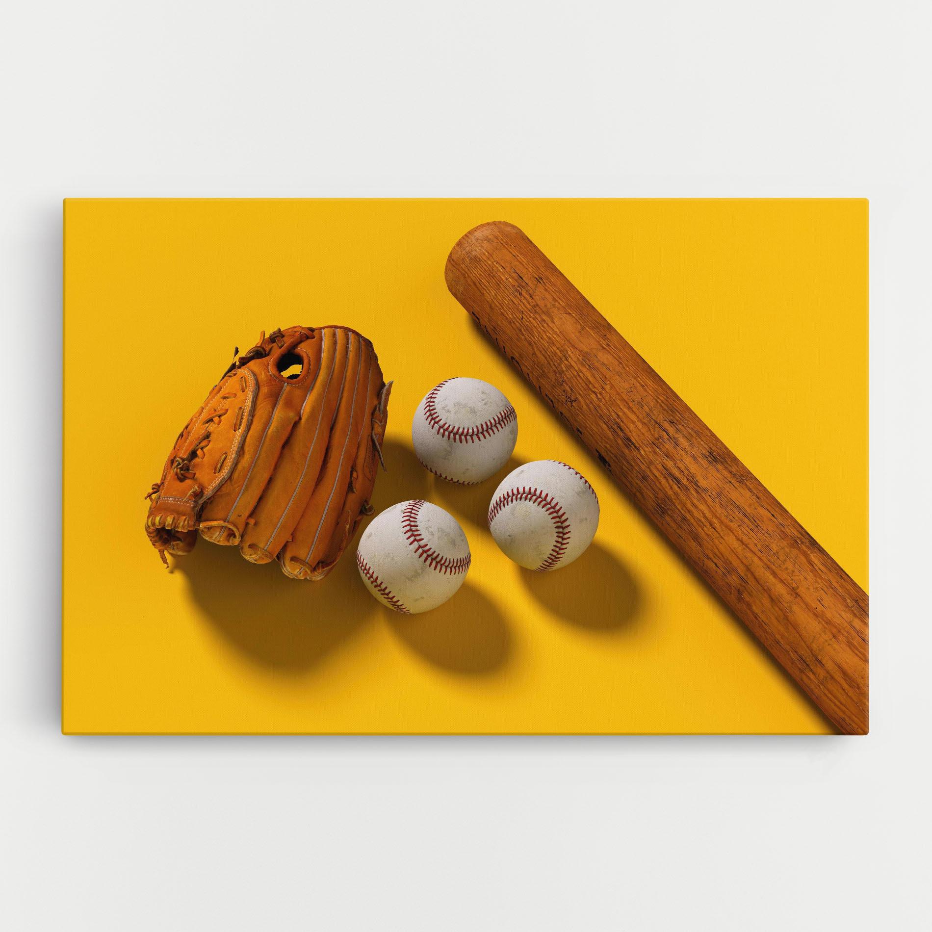 Leinwandbild Baseball Set On Yellow mockup 0