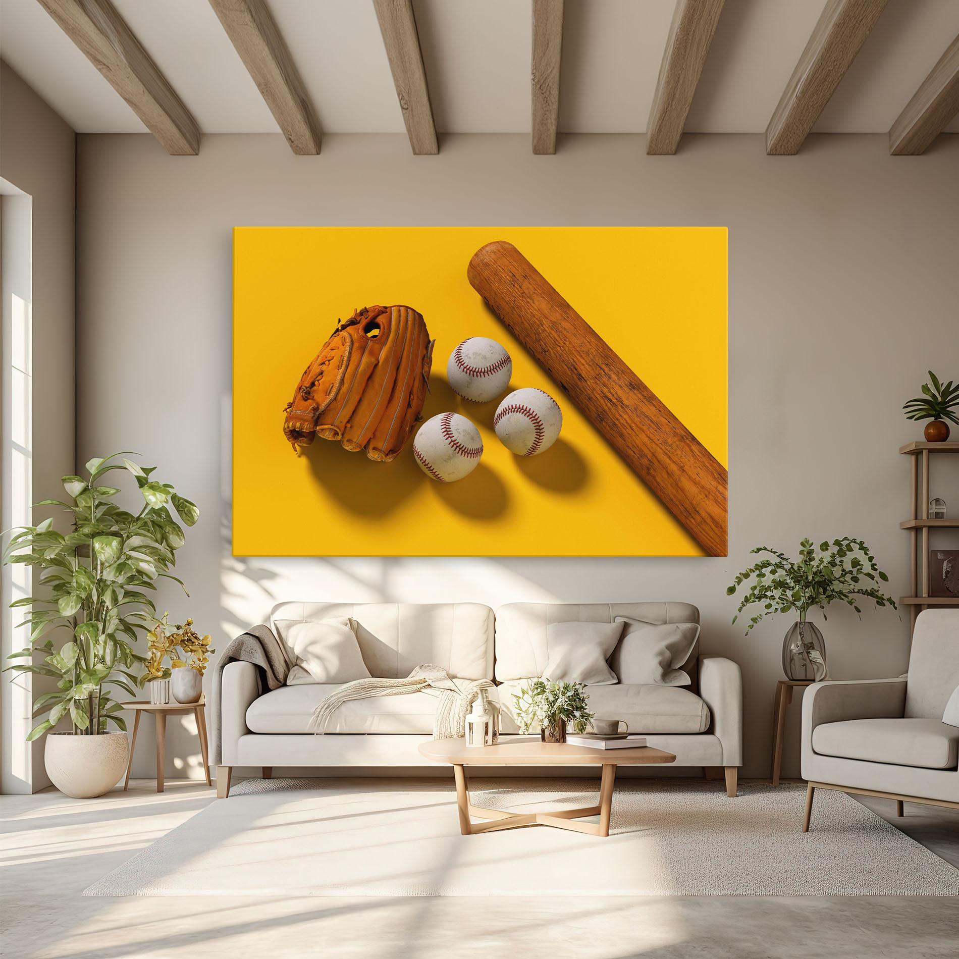 Leinwandbild Baseball Set On Yellow mockup 6