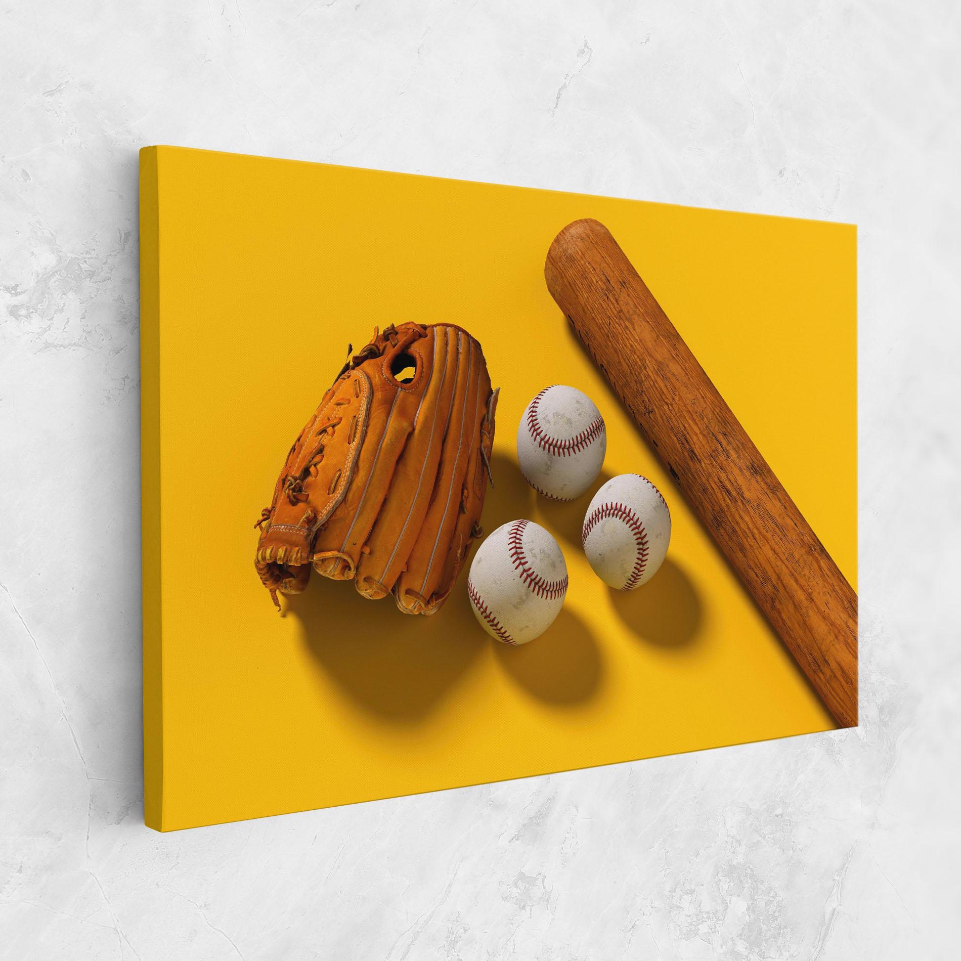 Leinwandbild Baseball Set On Yellow mockup 1