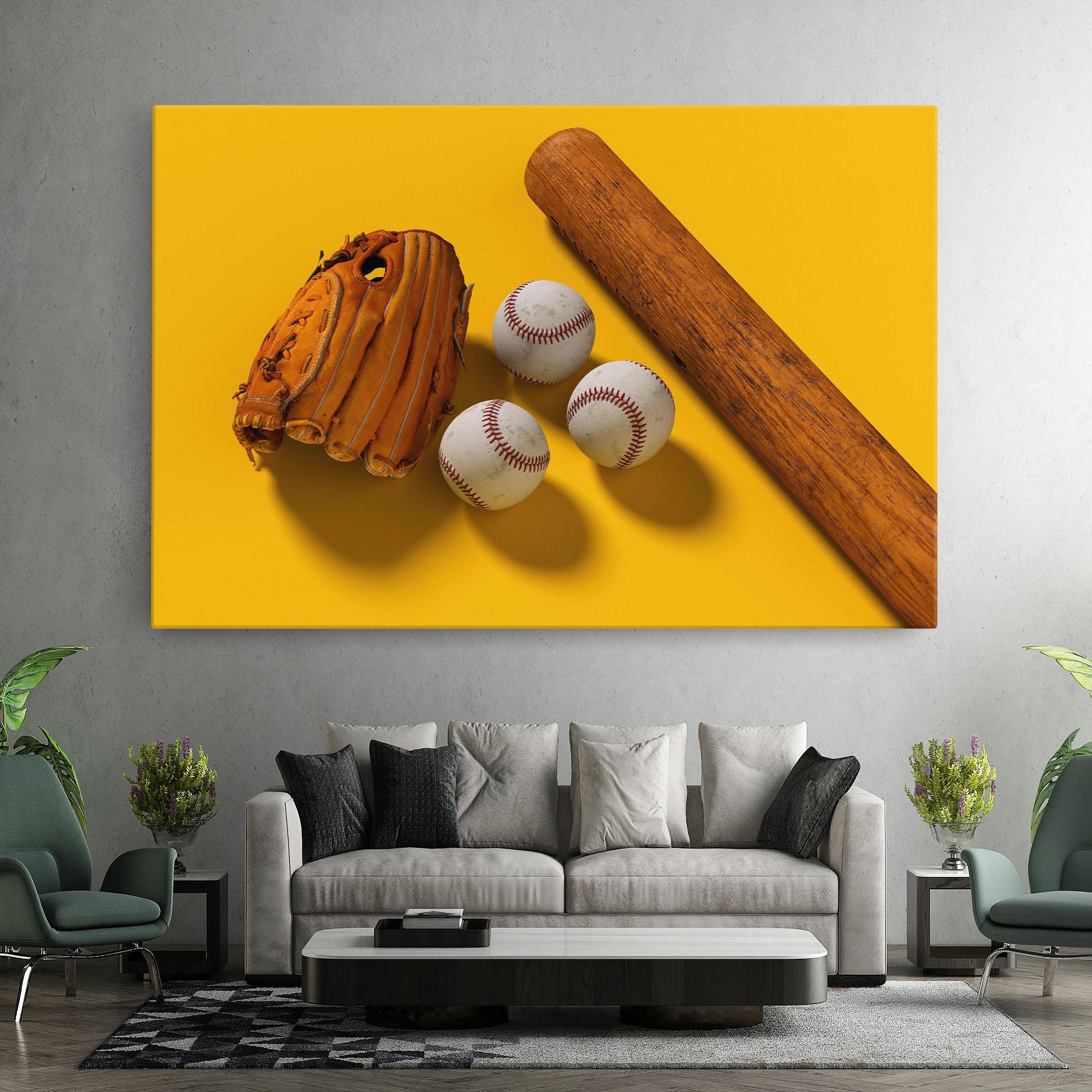 Leinwandbild Baseball Set On Yellow mockup 7