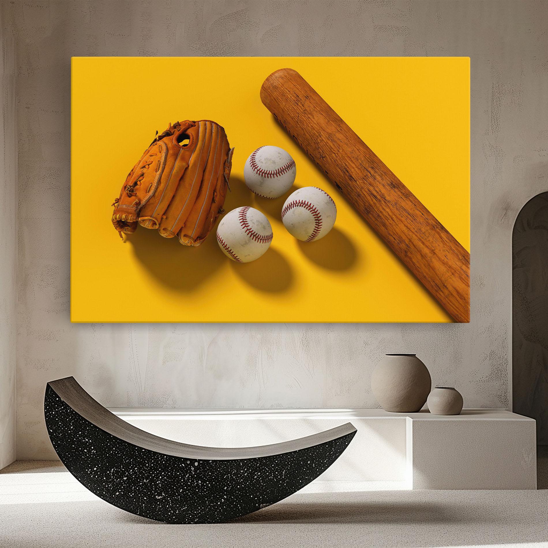 Leinwandbild Baseball Set On Yellow mockup 8
