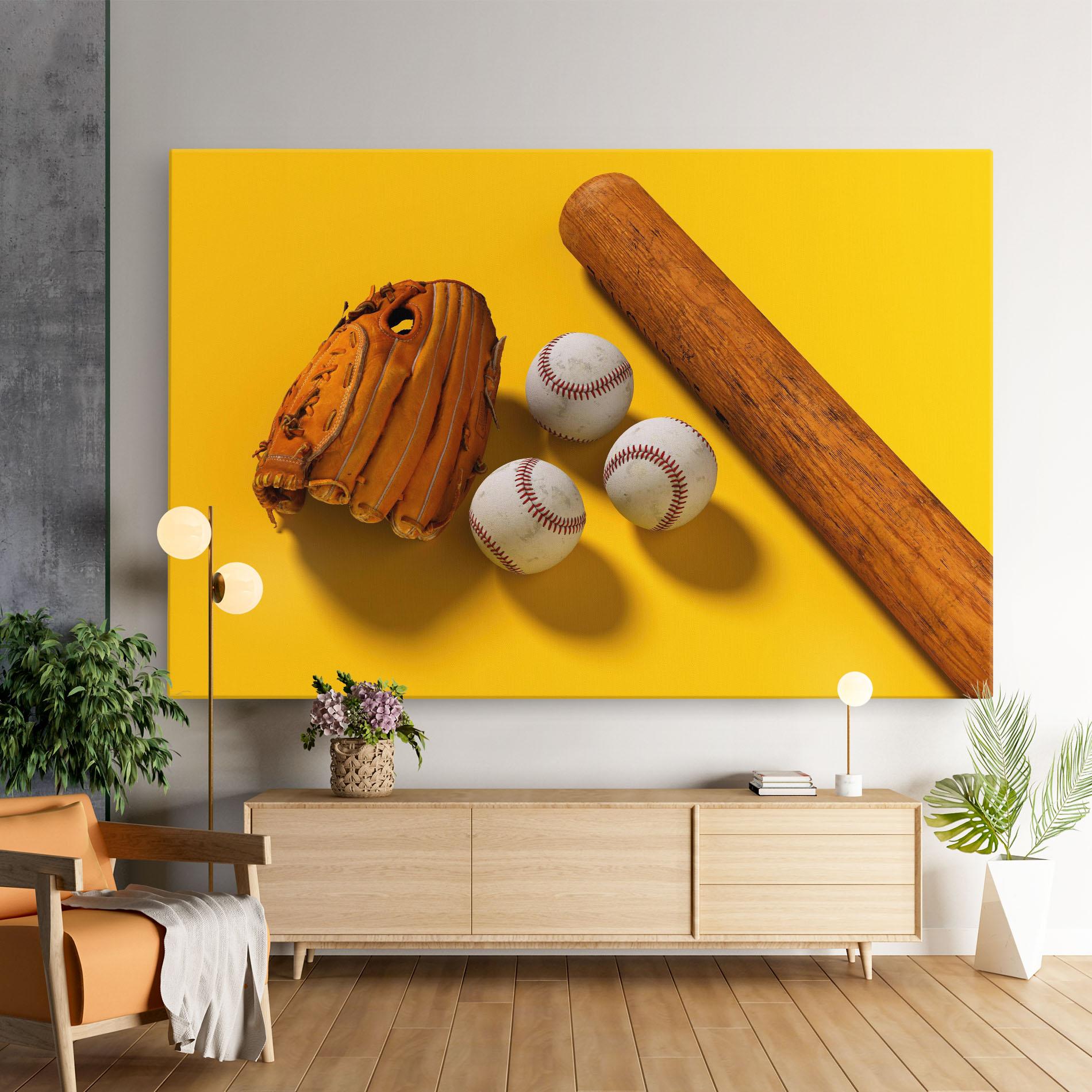 Leinwandbild Baseball Set On Yellow mockup 9