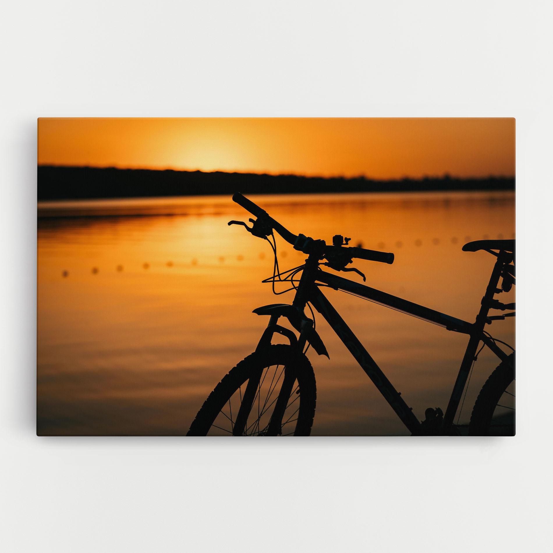 Leinwandbild Sunset Lake Bike mockup 0