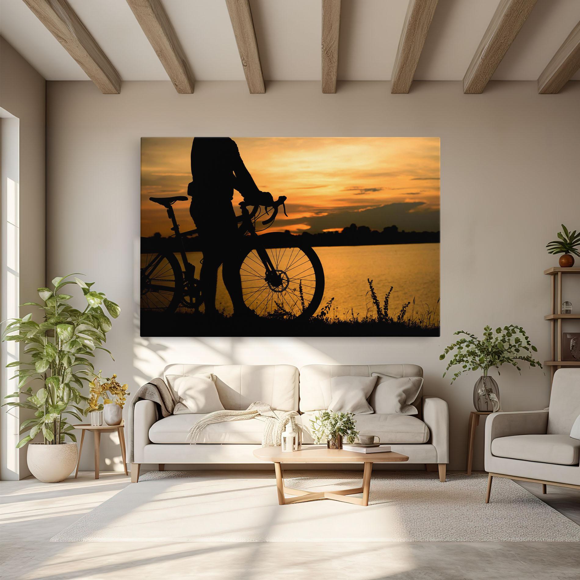 Leinwandbild Bicycle Sunset Silhouette mockup 6