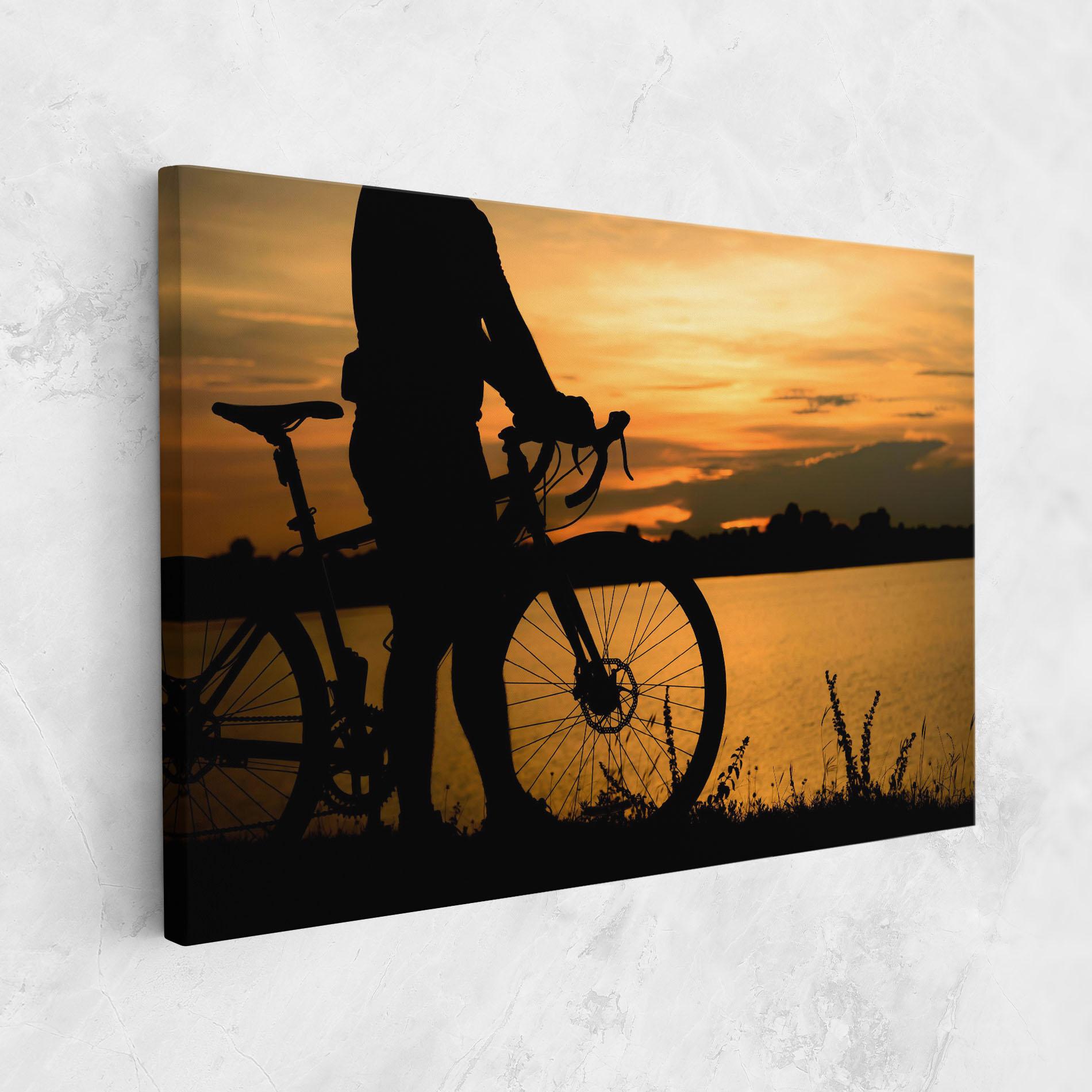 Leinwandbild Bicycle Sunset Silhouette mockup 1