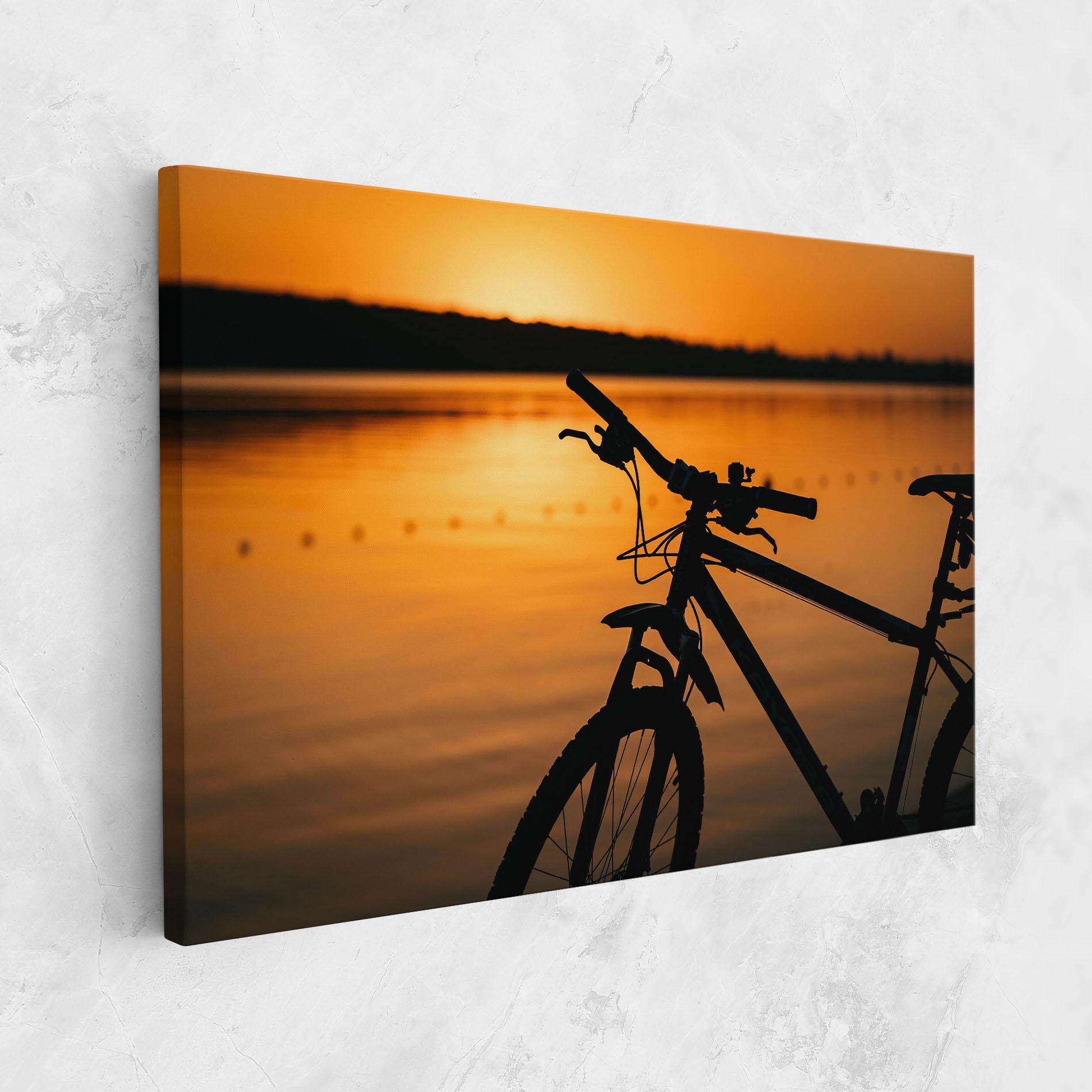 Leinwandbild Sunset Lake Bike mockup 1