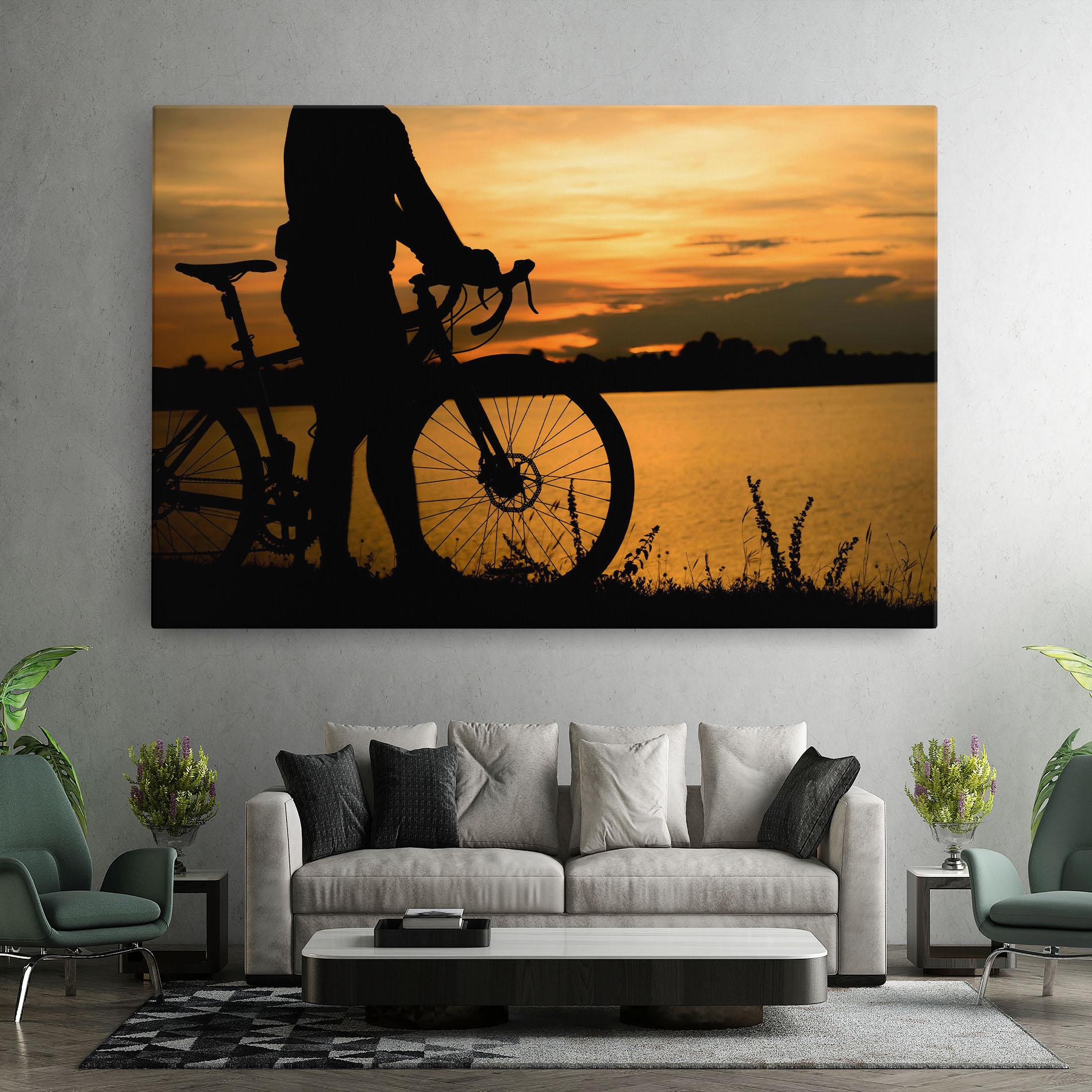 Leinwandbild Bicycle Sunset Silhouette mockup 7