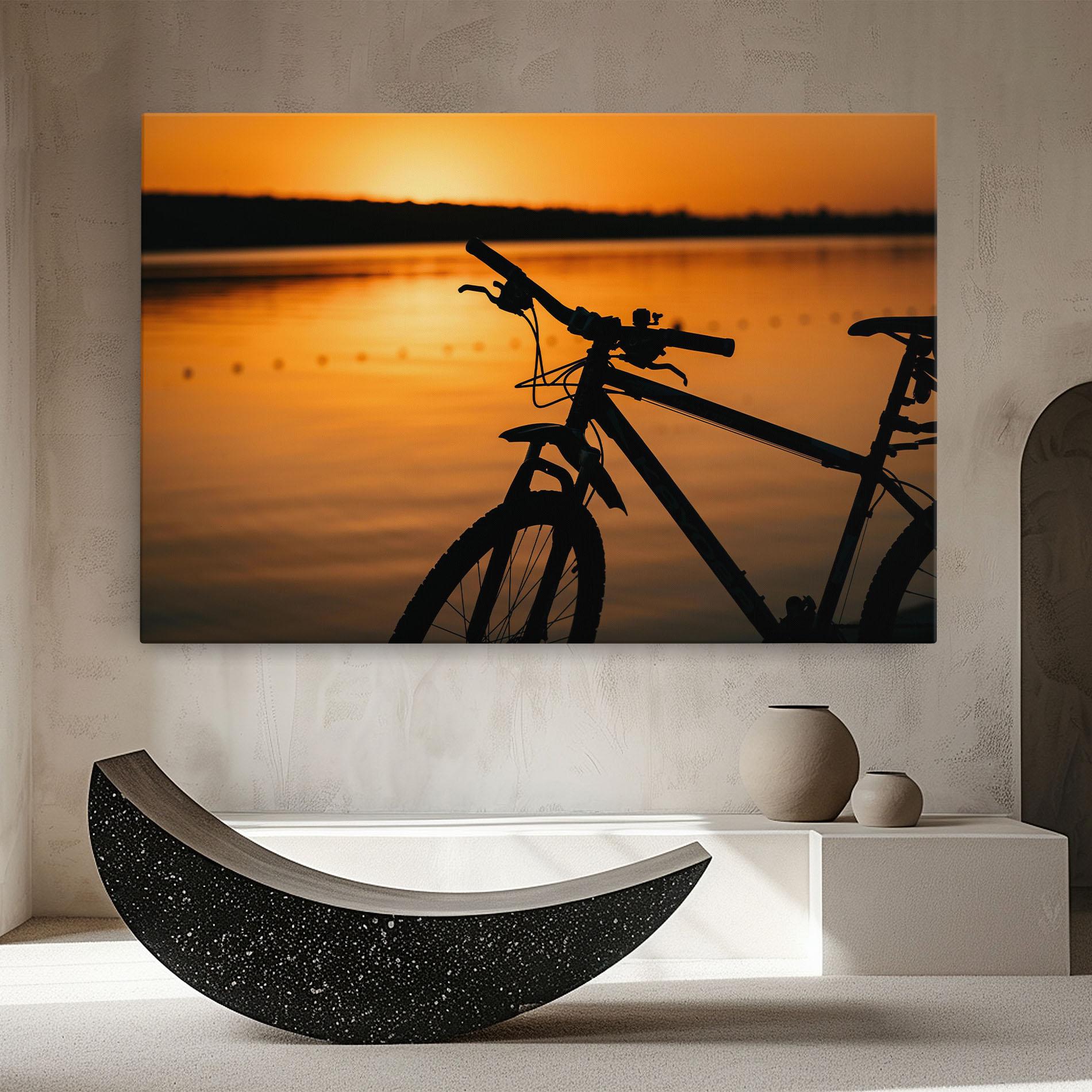 Leinwandbild Sunset Lake Bike mockup 8