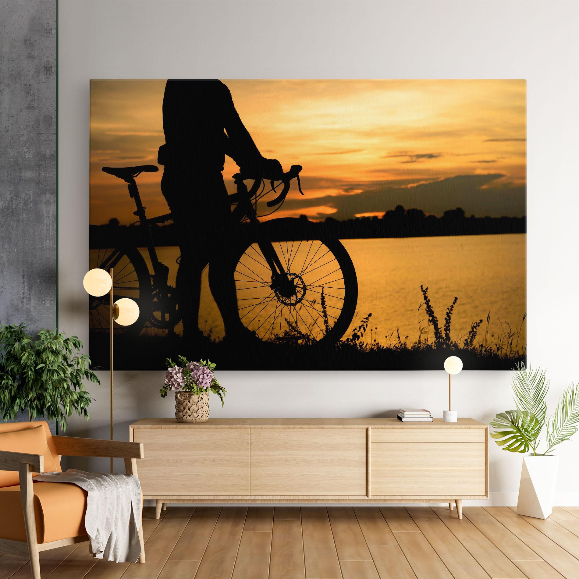 Leinwandbild Bicycle Sunset Silhouette mockup 9