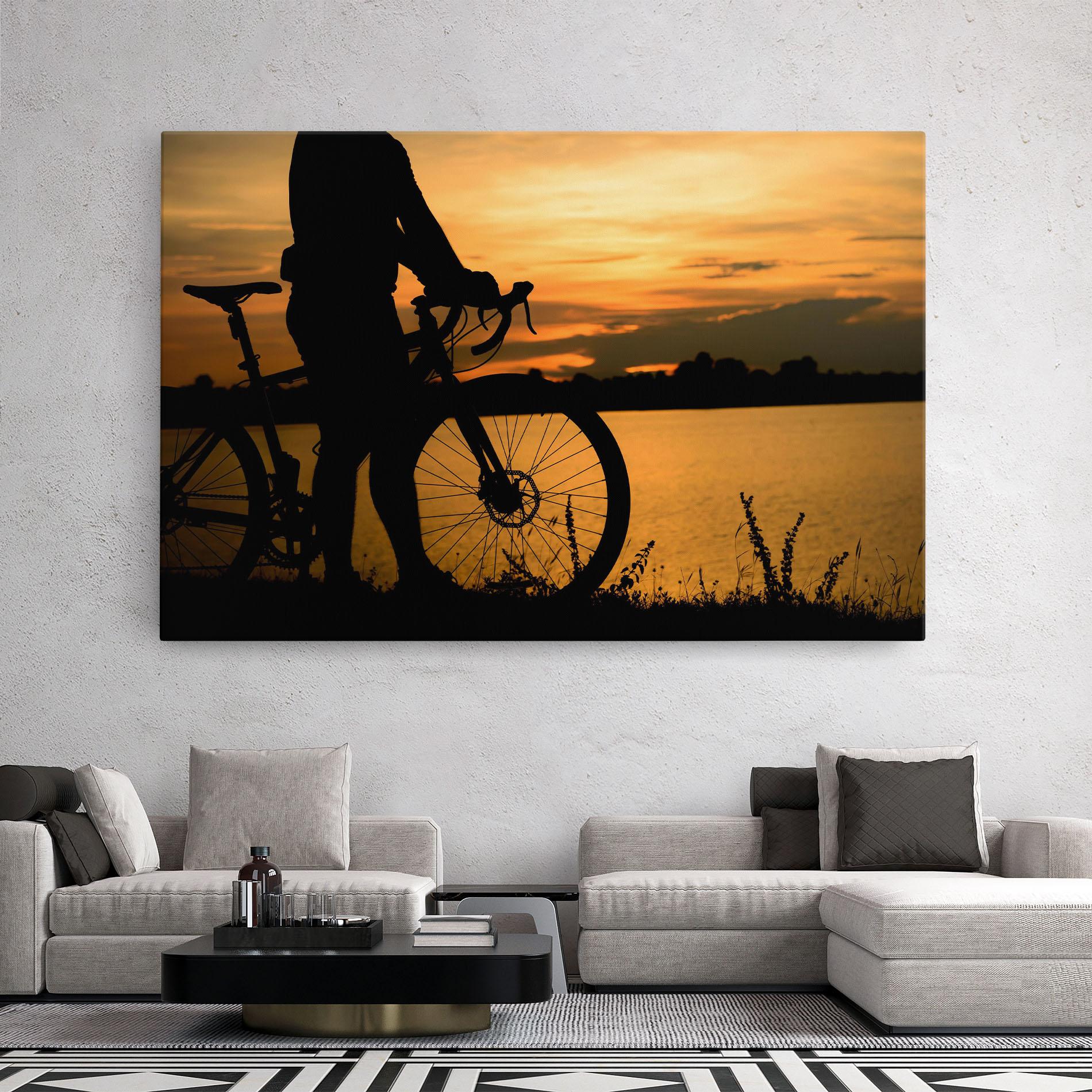 Leinwandbild Bicycle Sunset Silhouette mockup 2