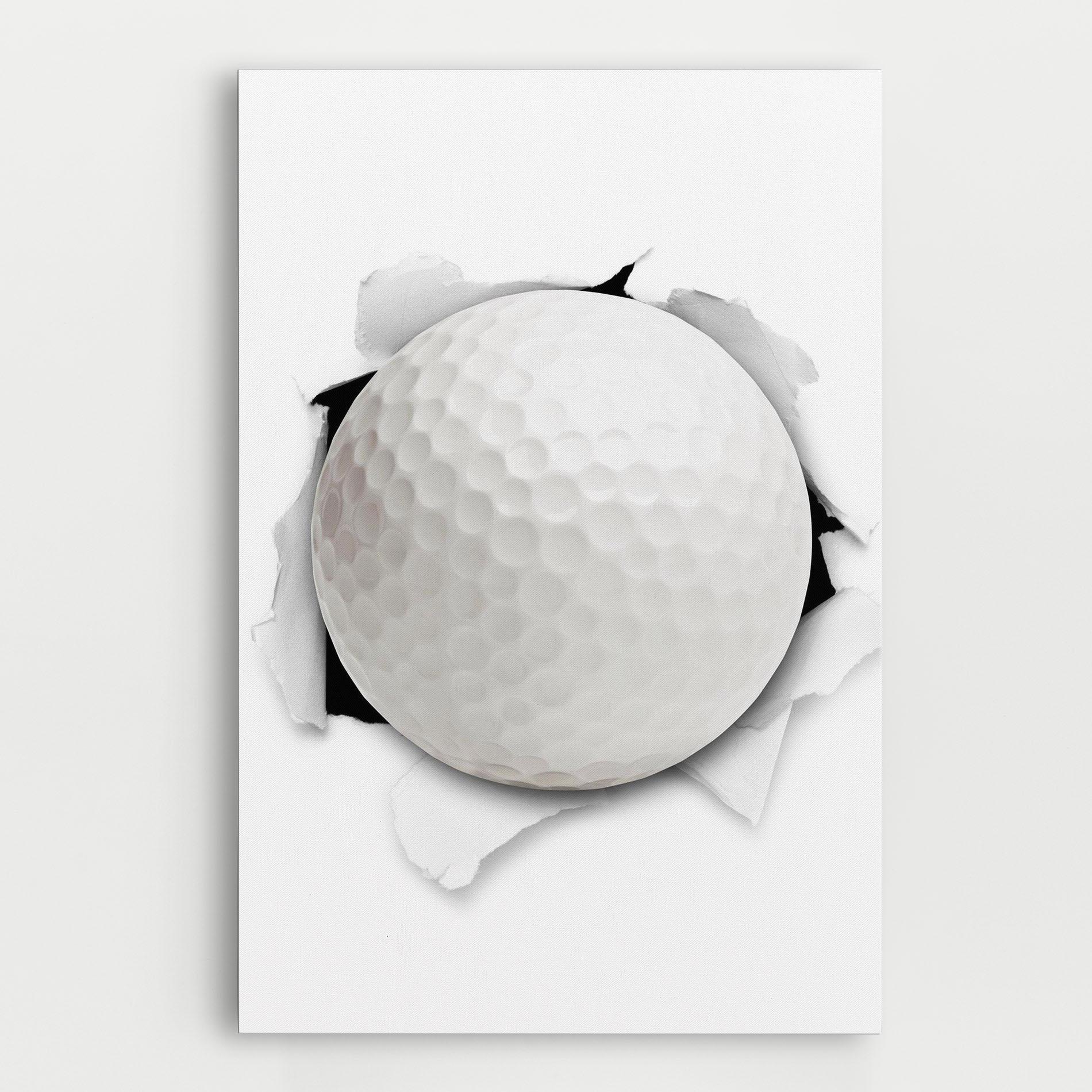 Leinwandbild Golf Ball Bursting Hole mockup 0
