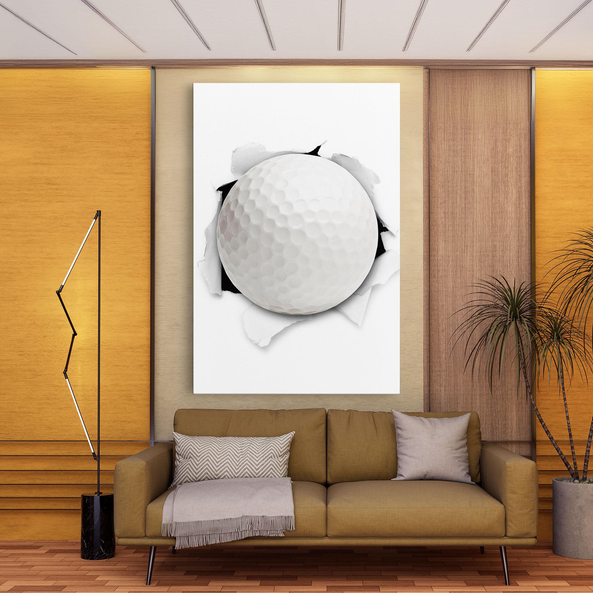 Leinwandbild Golf Ball Bursting Hole mockup 9