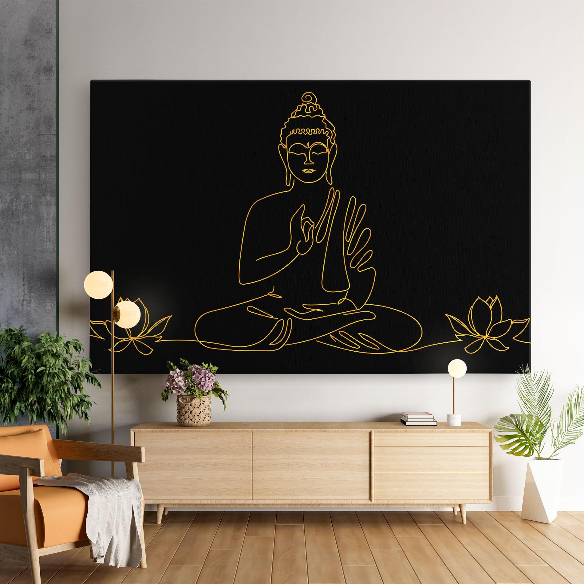 Leinwandbild Buddha Gold Line mockup 9