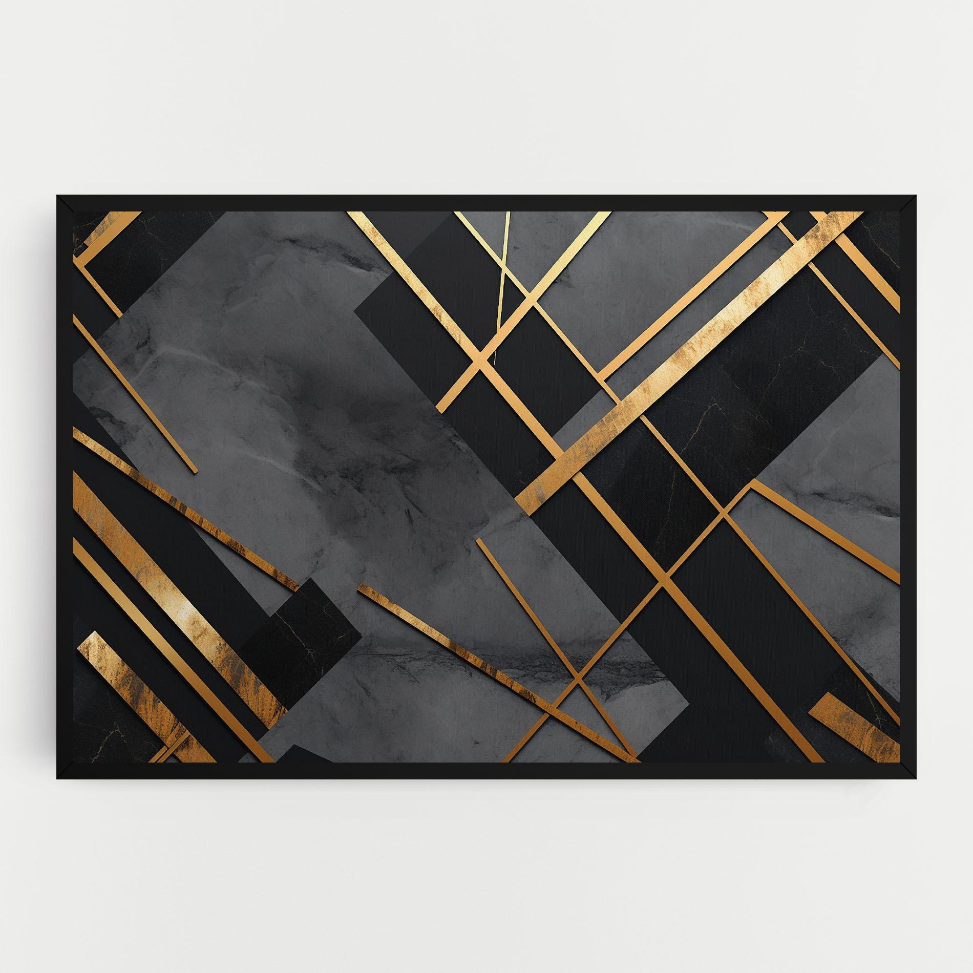 Leinwandbild Grey Painting With Gold Lines mockup 0