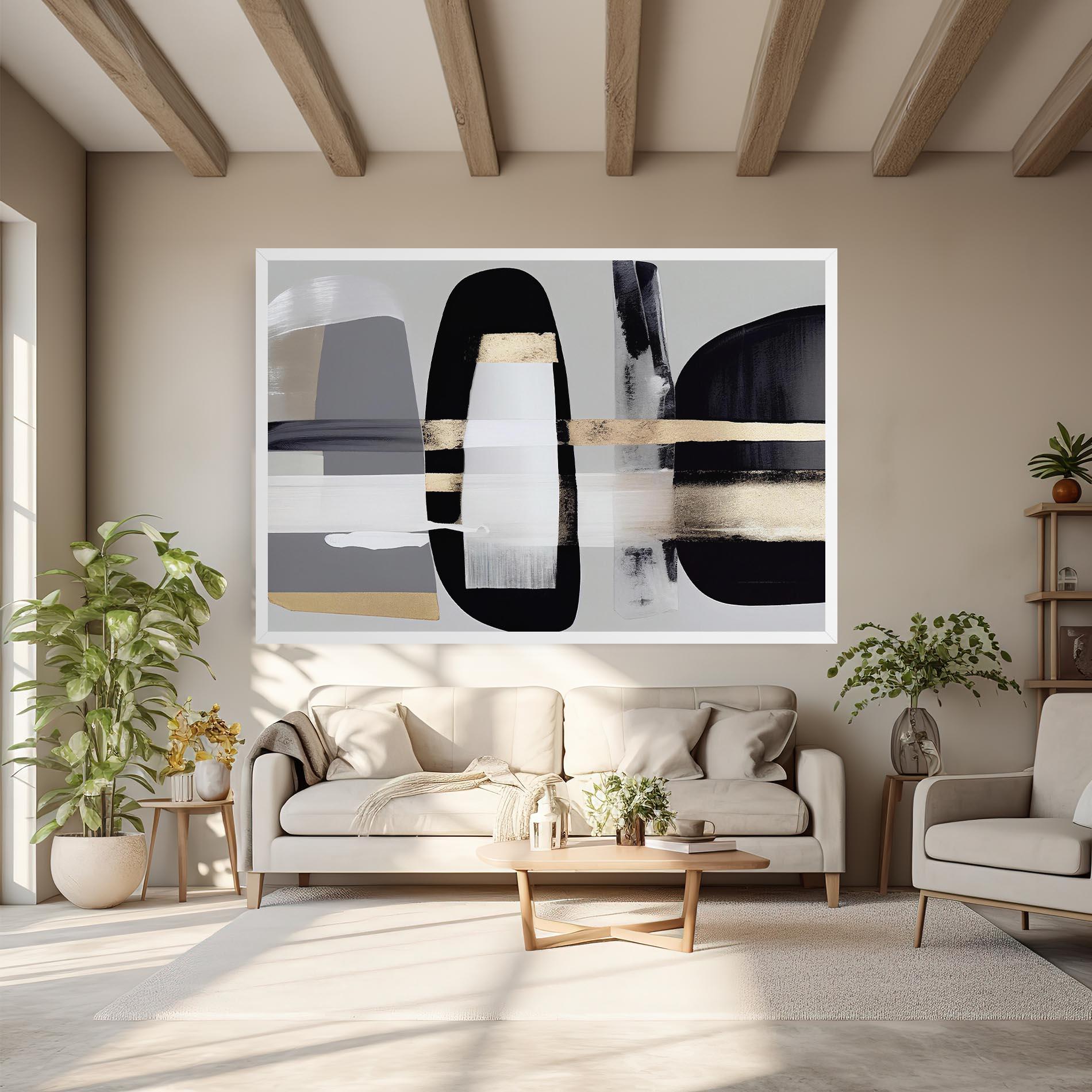 Leinwandbild Abstract Gold Painting With Black mockup 6
