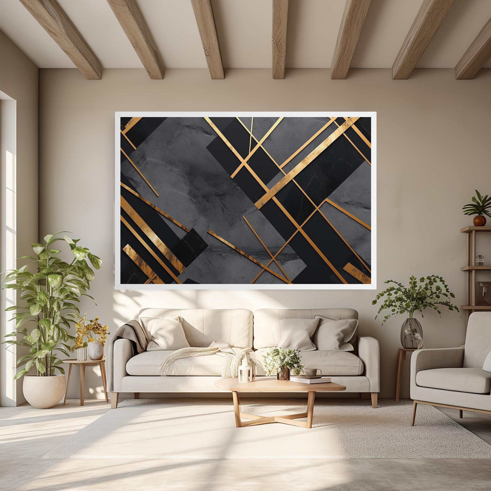 Leinwandbild Grey Painting With Gold Lines mockup 6