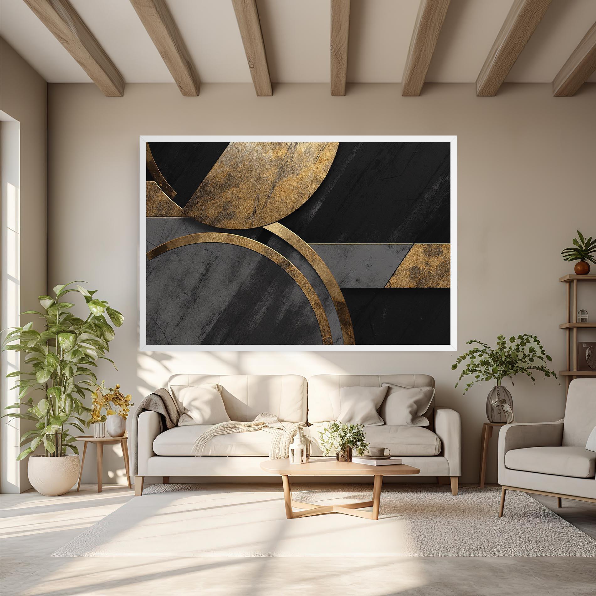Leinwandbild Grey With Gold Painting mockup 6