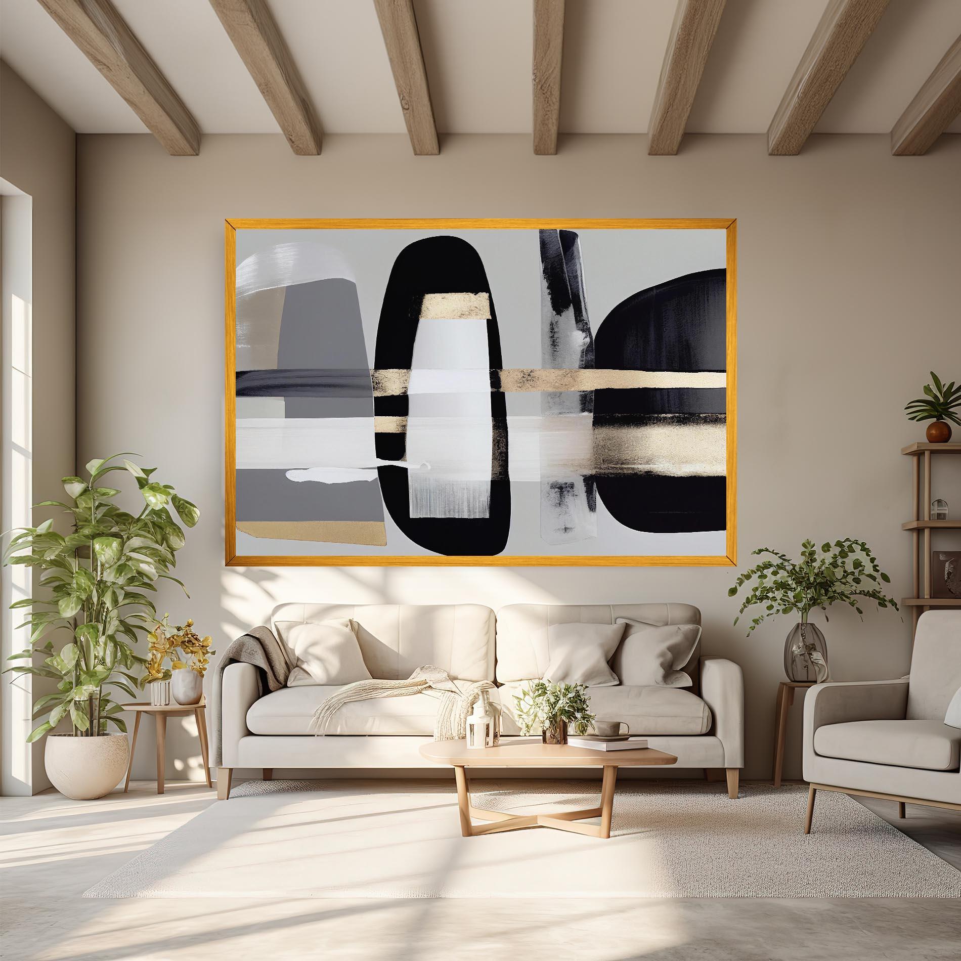 Leinwandbild Abstract Gold Painting With Black mockup 6
