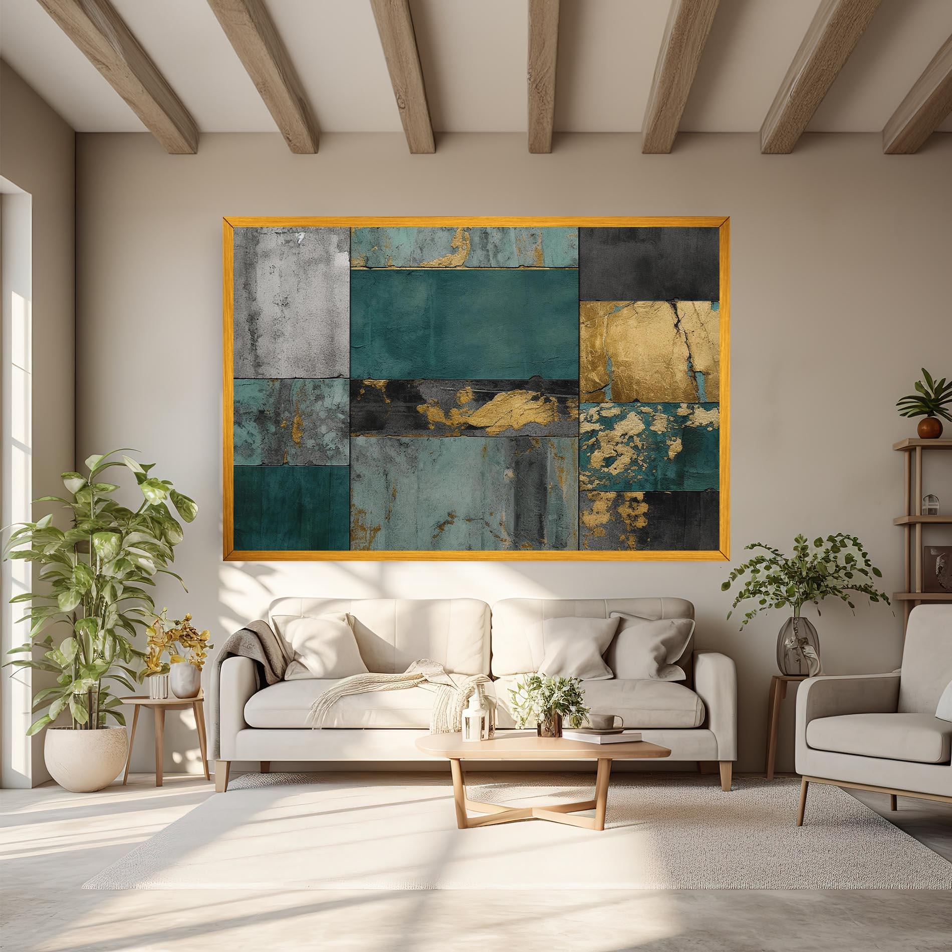 Leinwandbild Golden Green Painting mockup 6