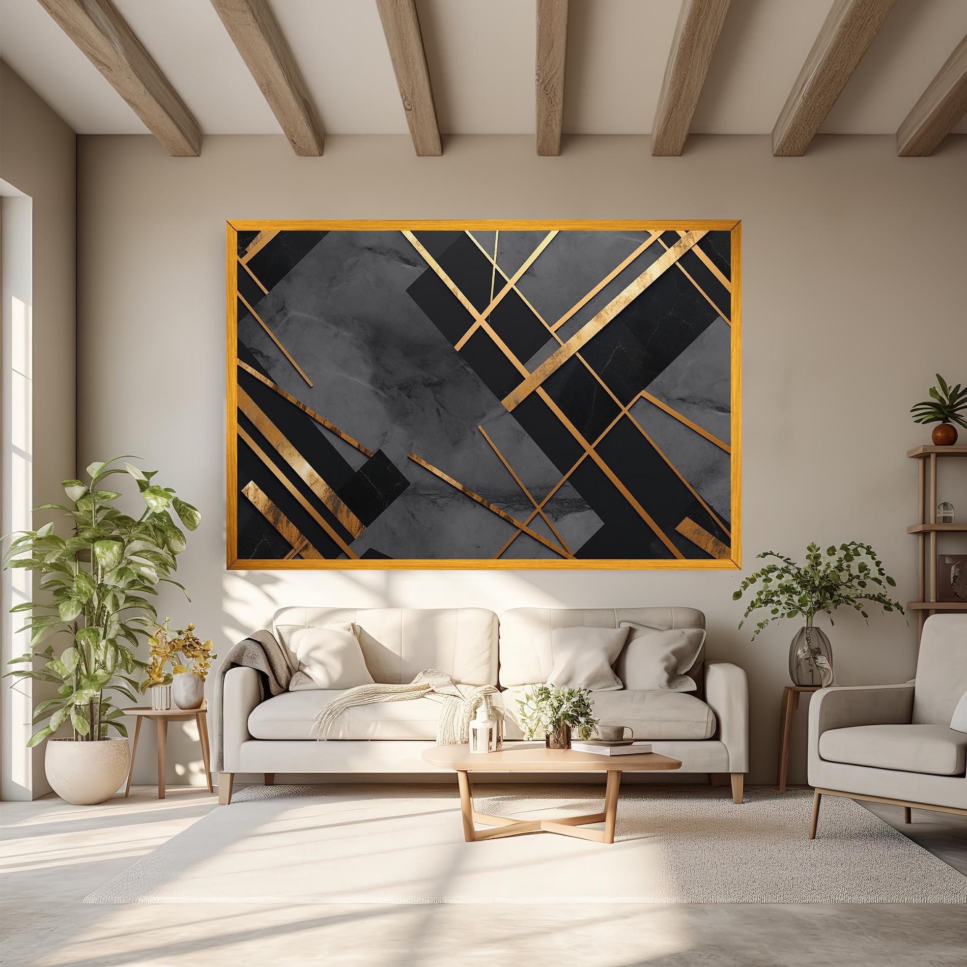 Leinwandbild Grey Painting With Gold Lines mockup 6