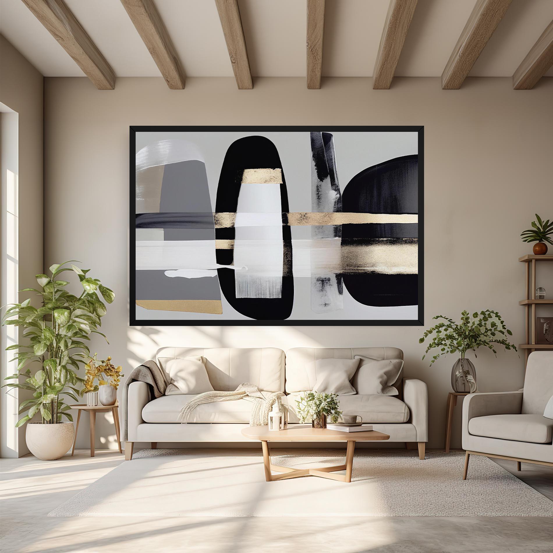 Leinwandbild Abstract Gold Painting With Black mockup 6