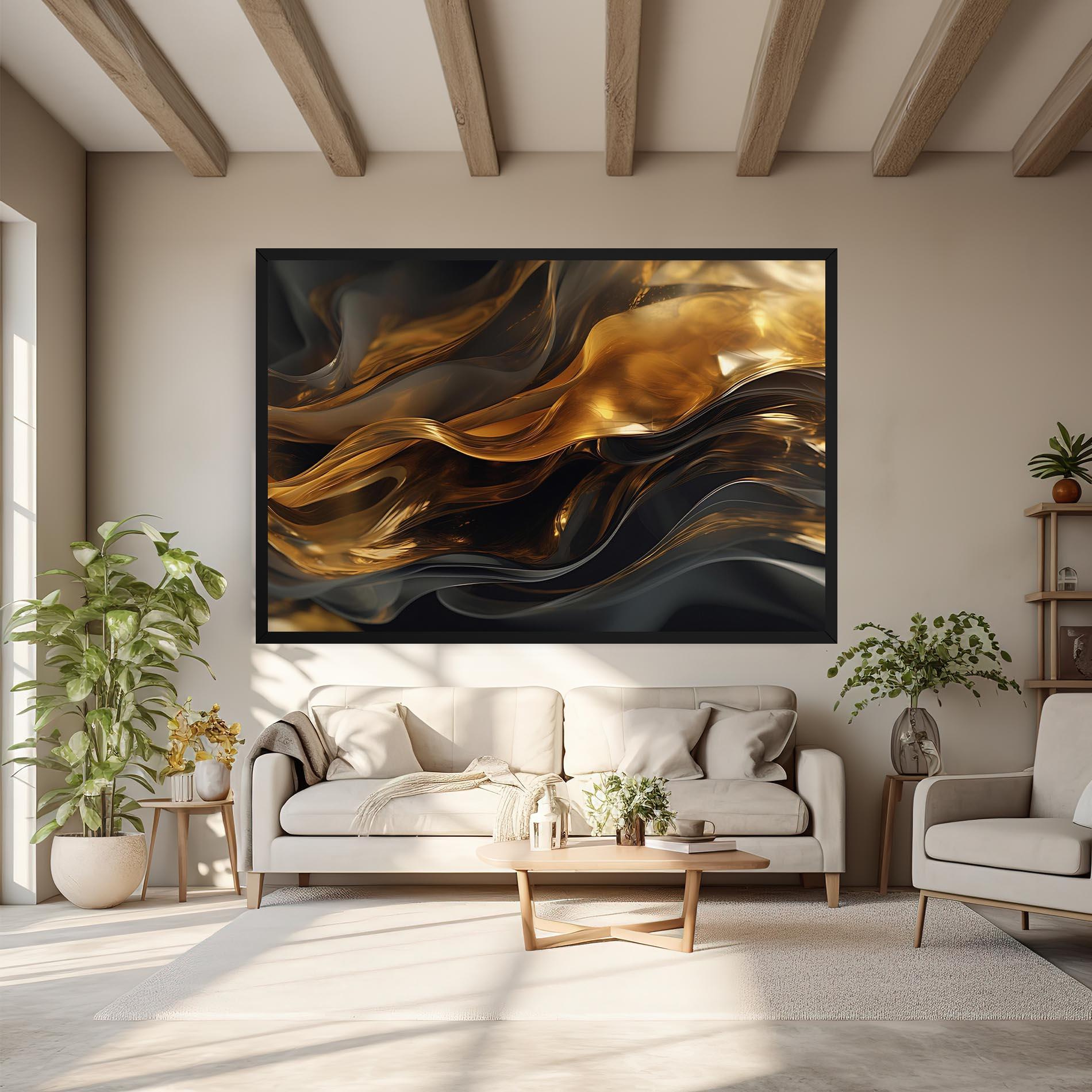 Leinwandbild Gold With Black Wave mockup 6