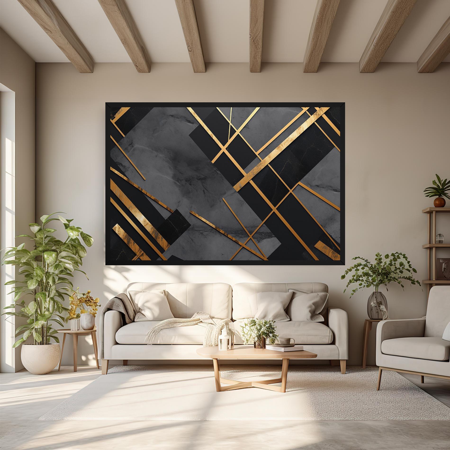 Leinwandbild Grey Painting With Gold Lines mockup 6