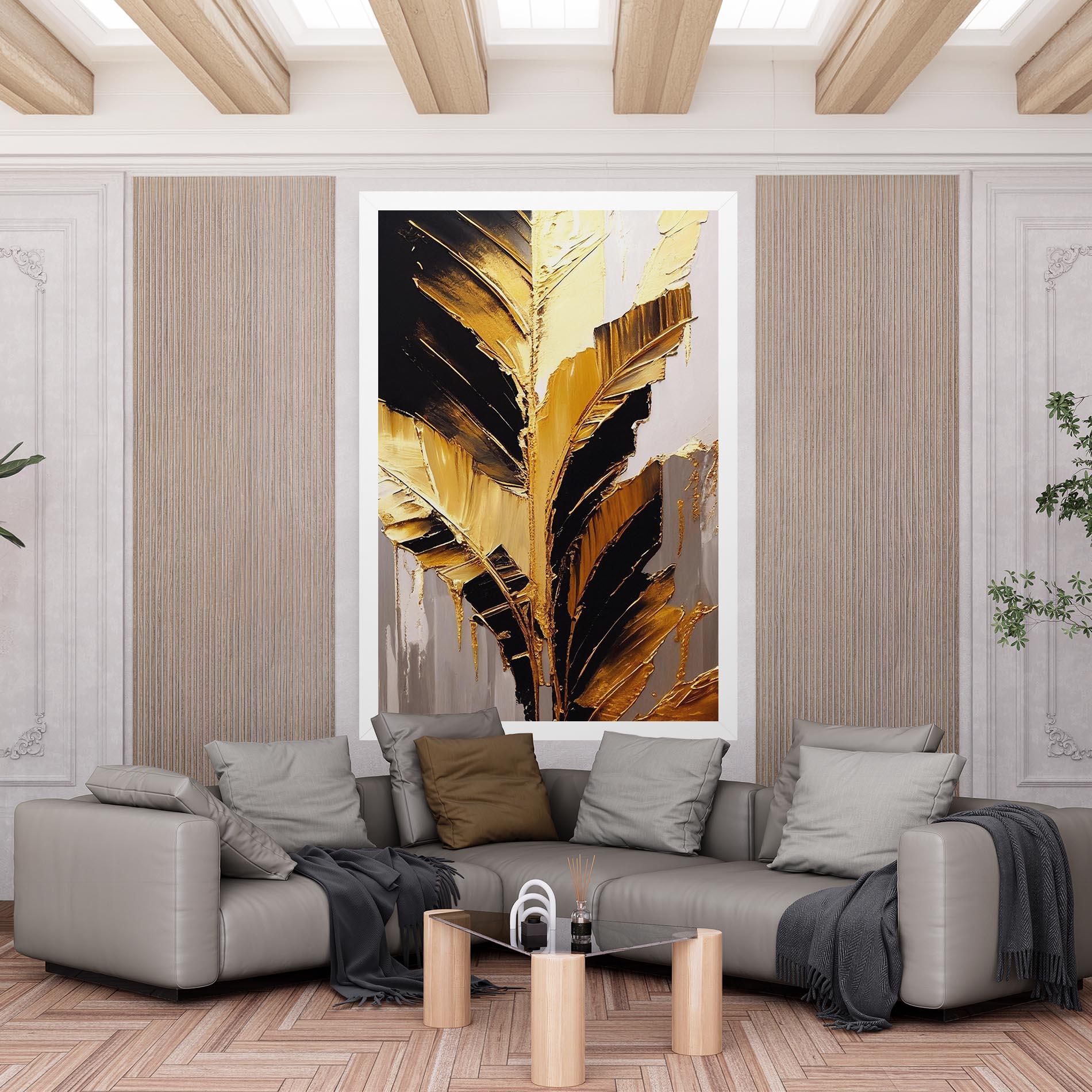 Leinwandbild Balck With Gold Leafs mockup 6