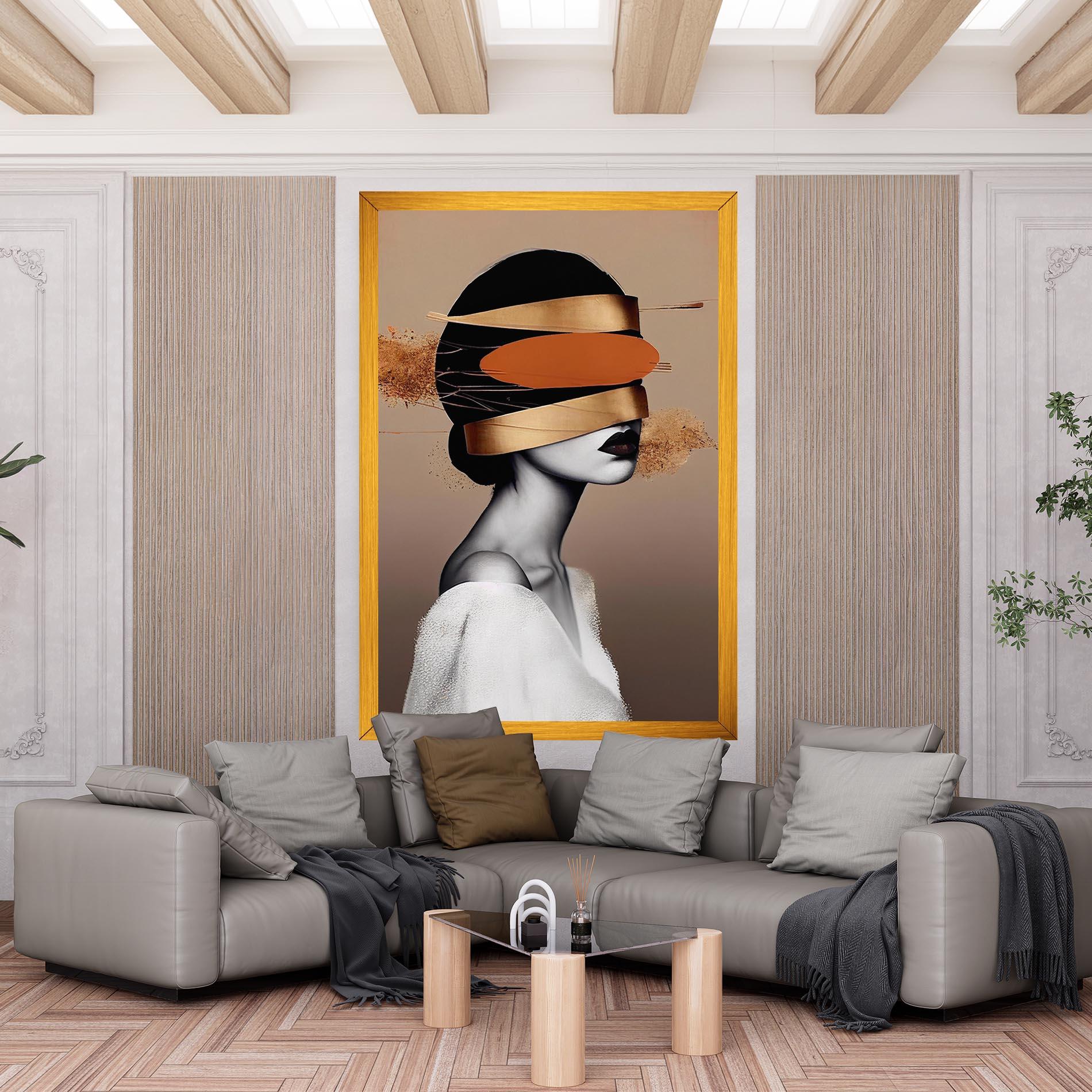 Leinwandbild Woman With Gold Lines mockup 6