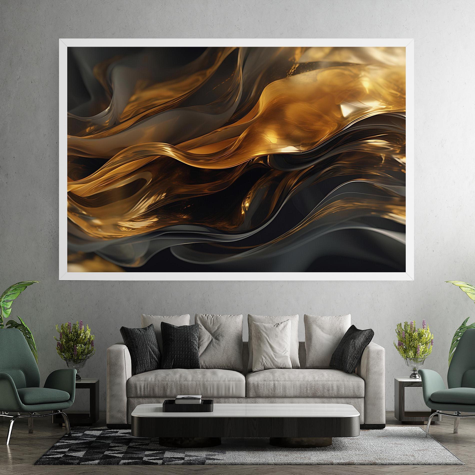 Leinwandbild Gold With Black Wave mockup 7