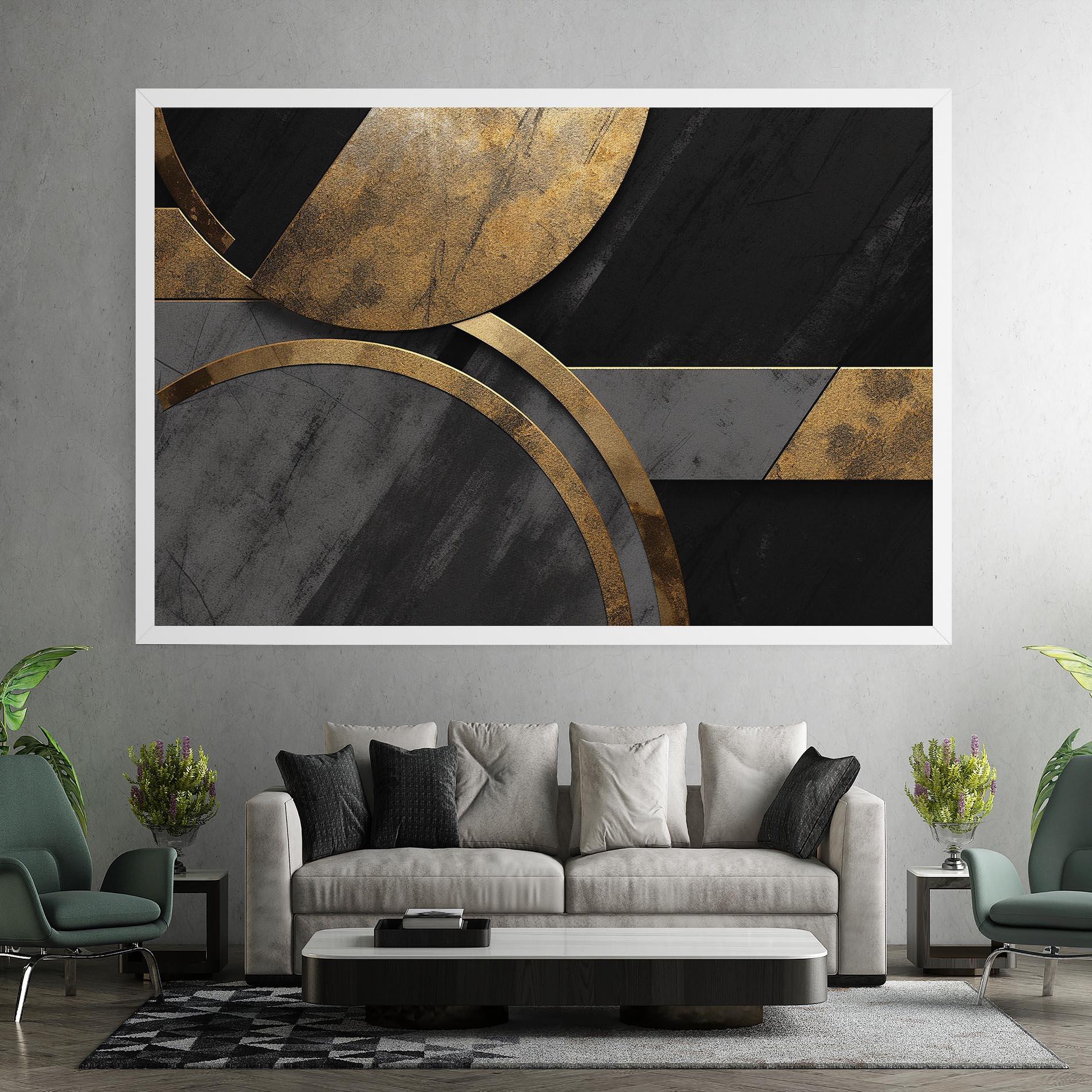 Leinwandbild Grey With Gold Painting mockup 7