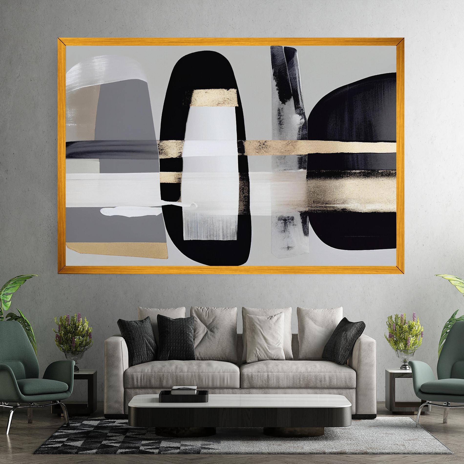 Leinwandbild Abstract Gold Painting With Black mockup 7