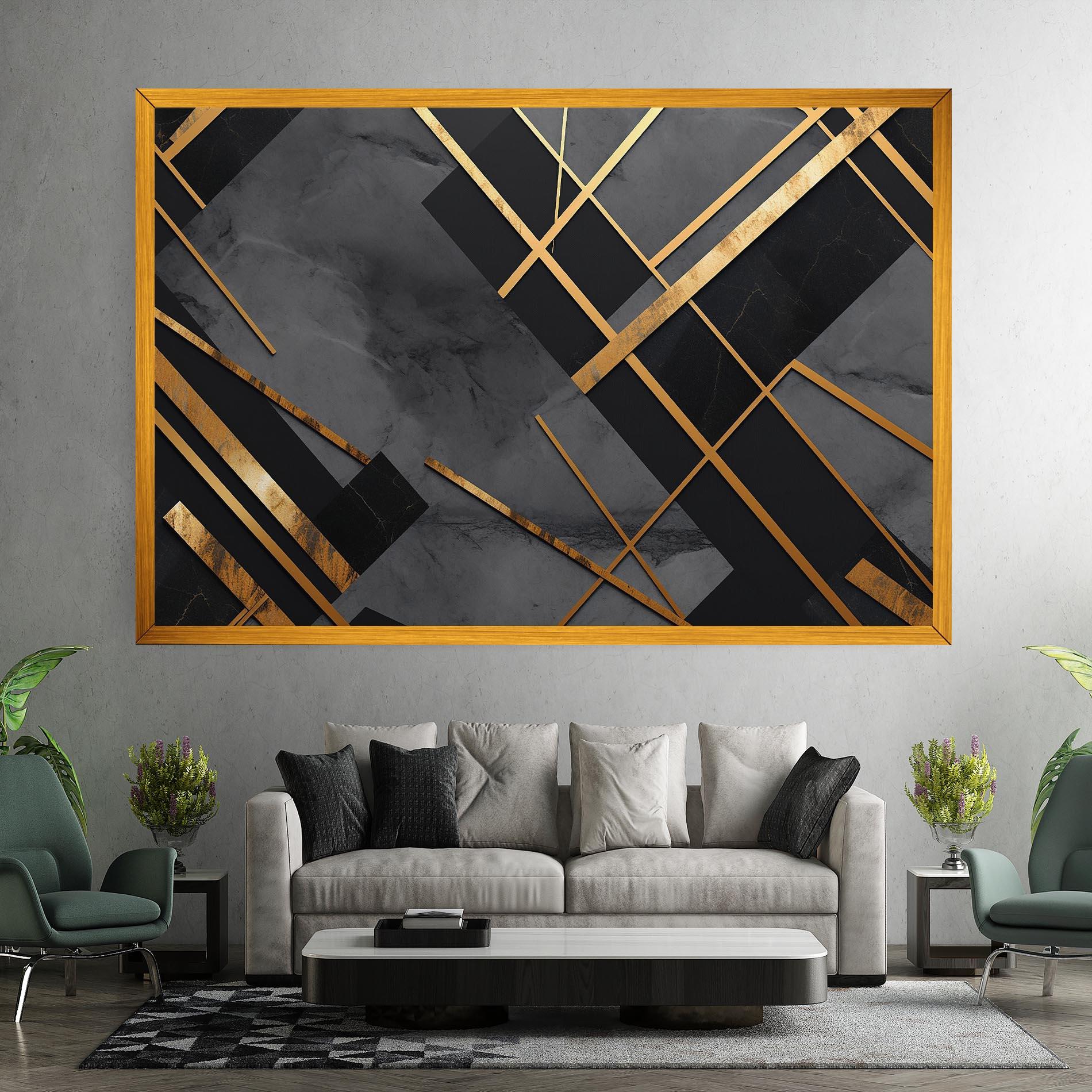 Leinwandbild Grey Painting With Gold Lines mockup 7