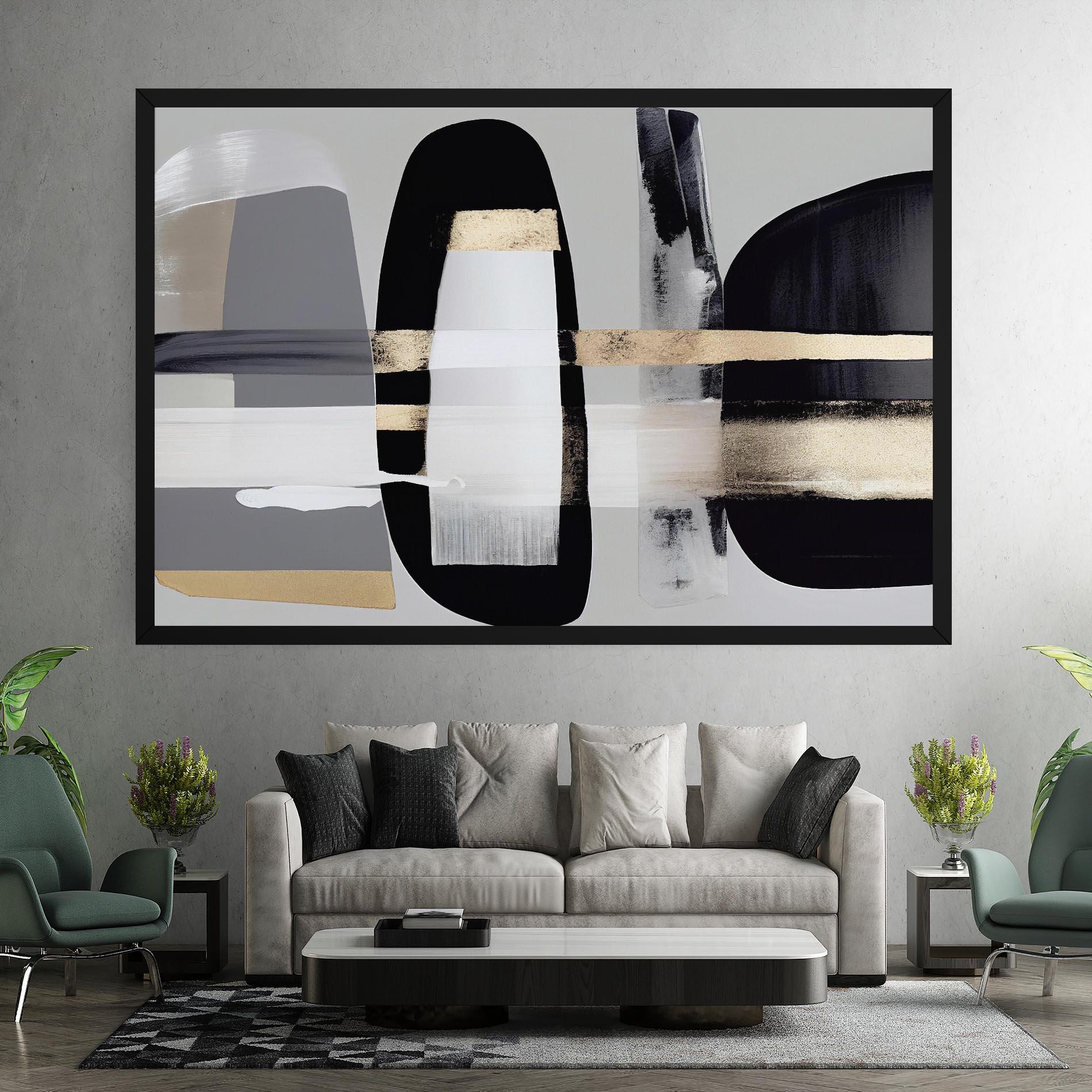 Leinwandbild Abstract Gold Painting With Black mockup 7