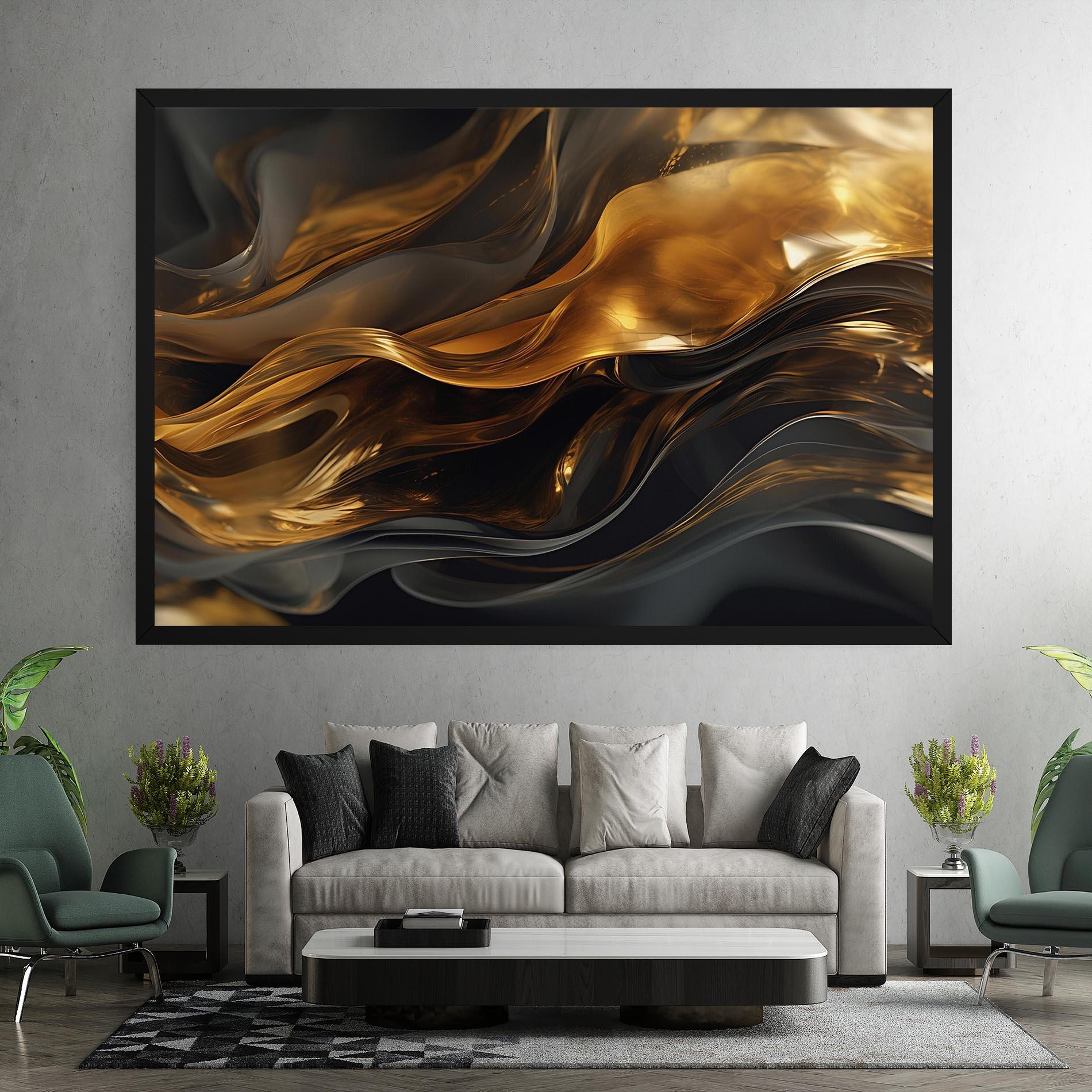 Leinwandbild Gold With Black Wave mockup 7