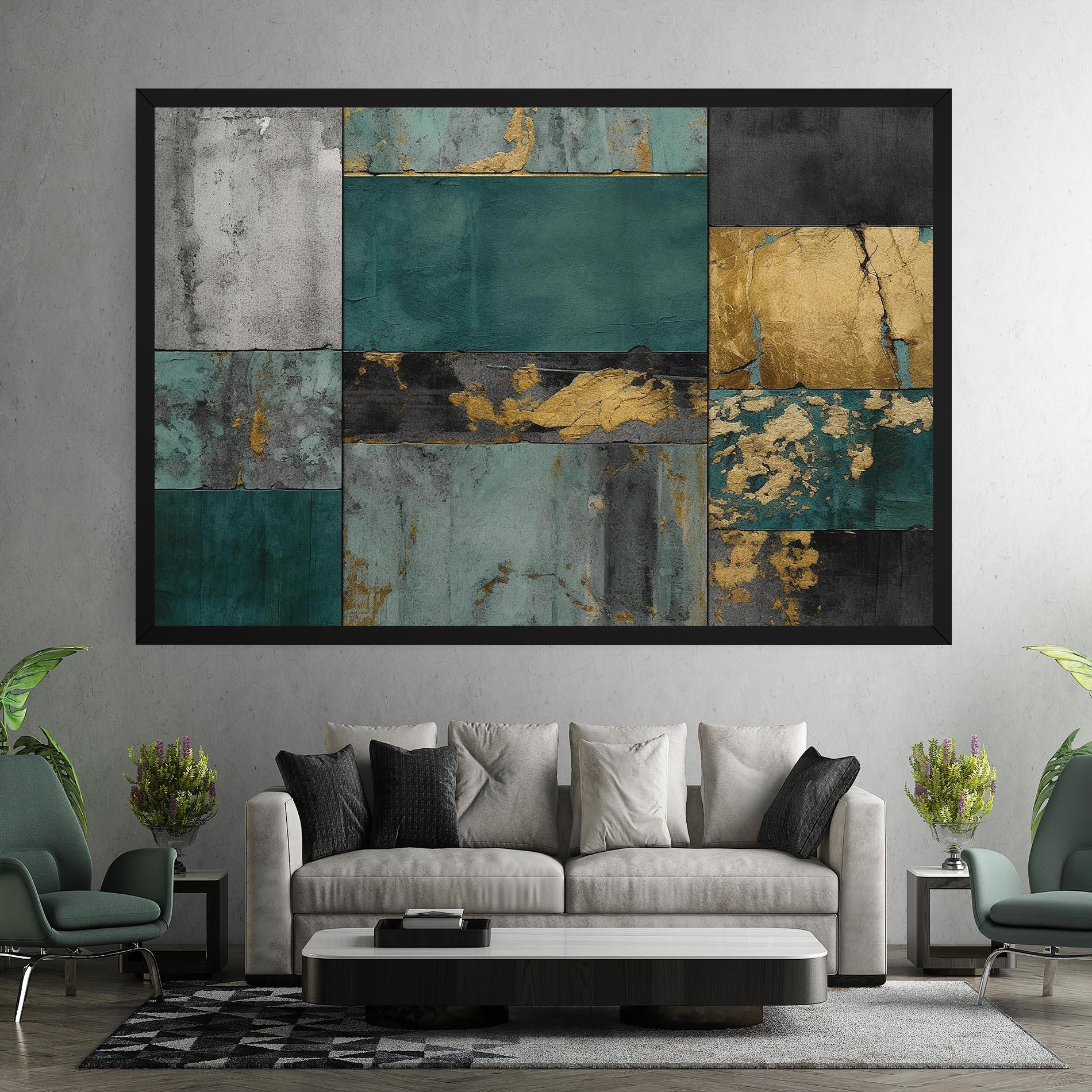 Leinwandbild Golden Green Painting mockup 7