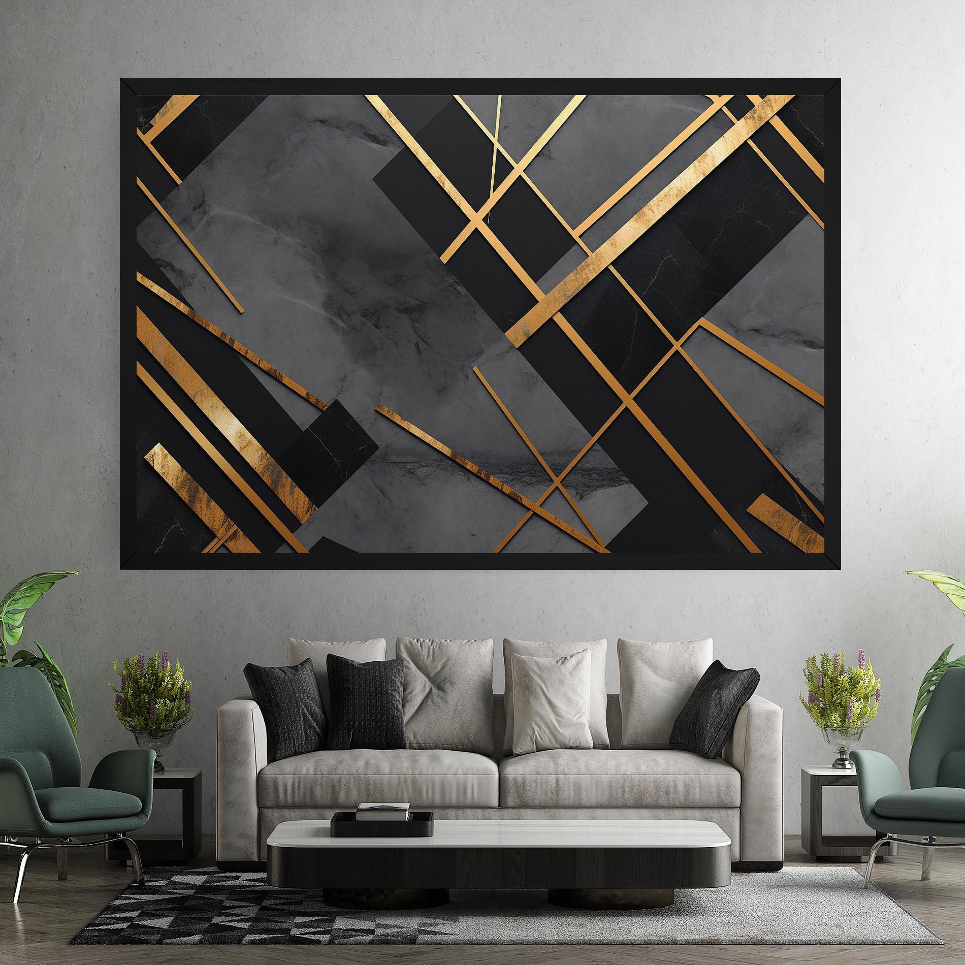 Leinwandbild Grey Painting With Gold Lines mockup 7