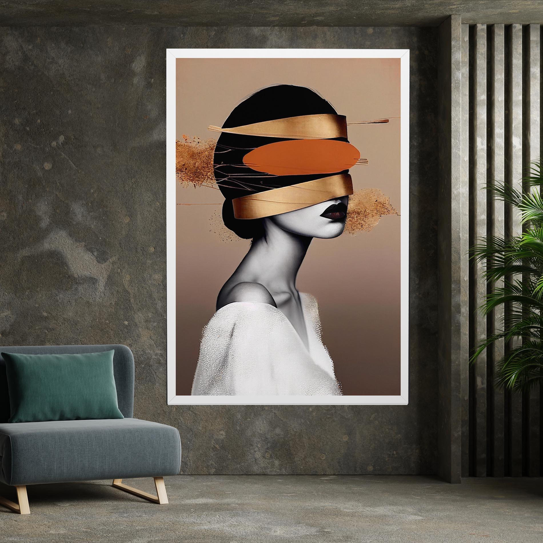 Leinwandbild Woman With Gold Lines mockup 7