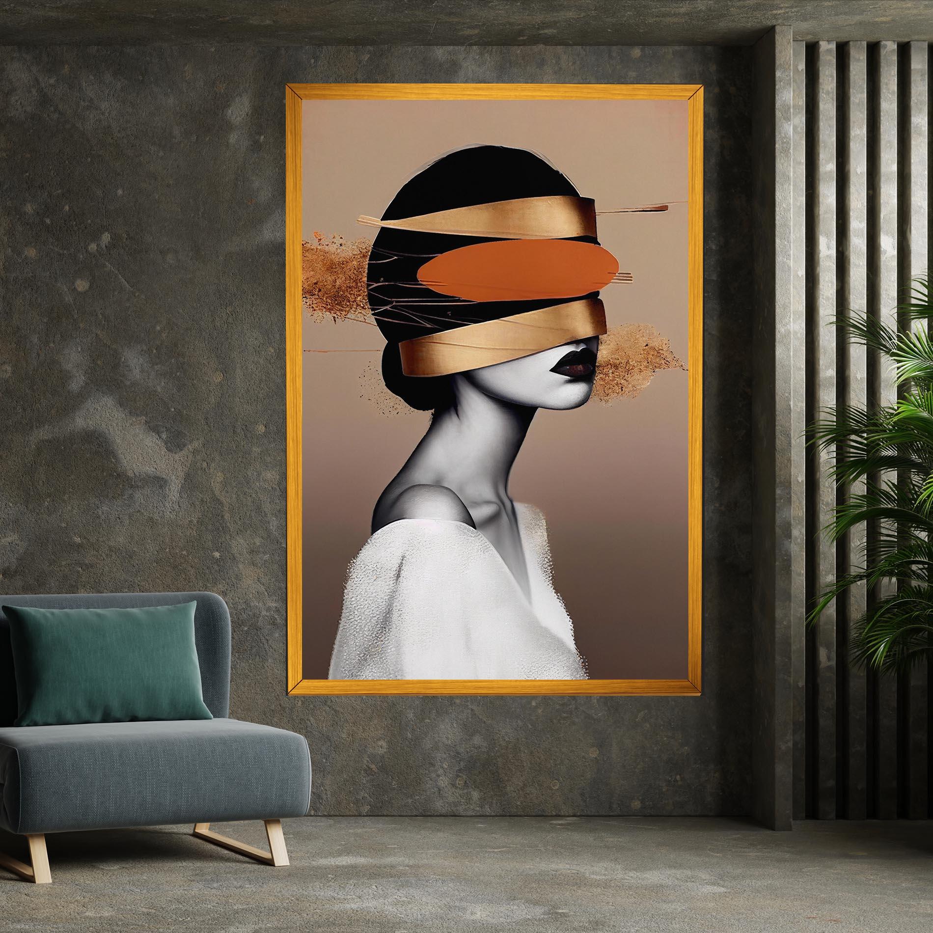 Leinwandbild Woman With Gold Lines mockup 7