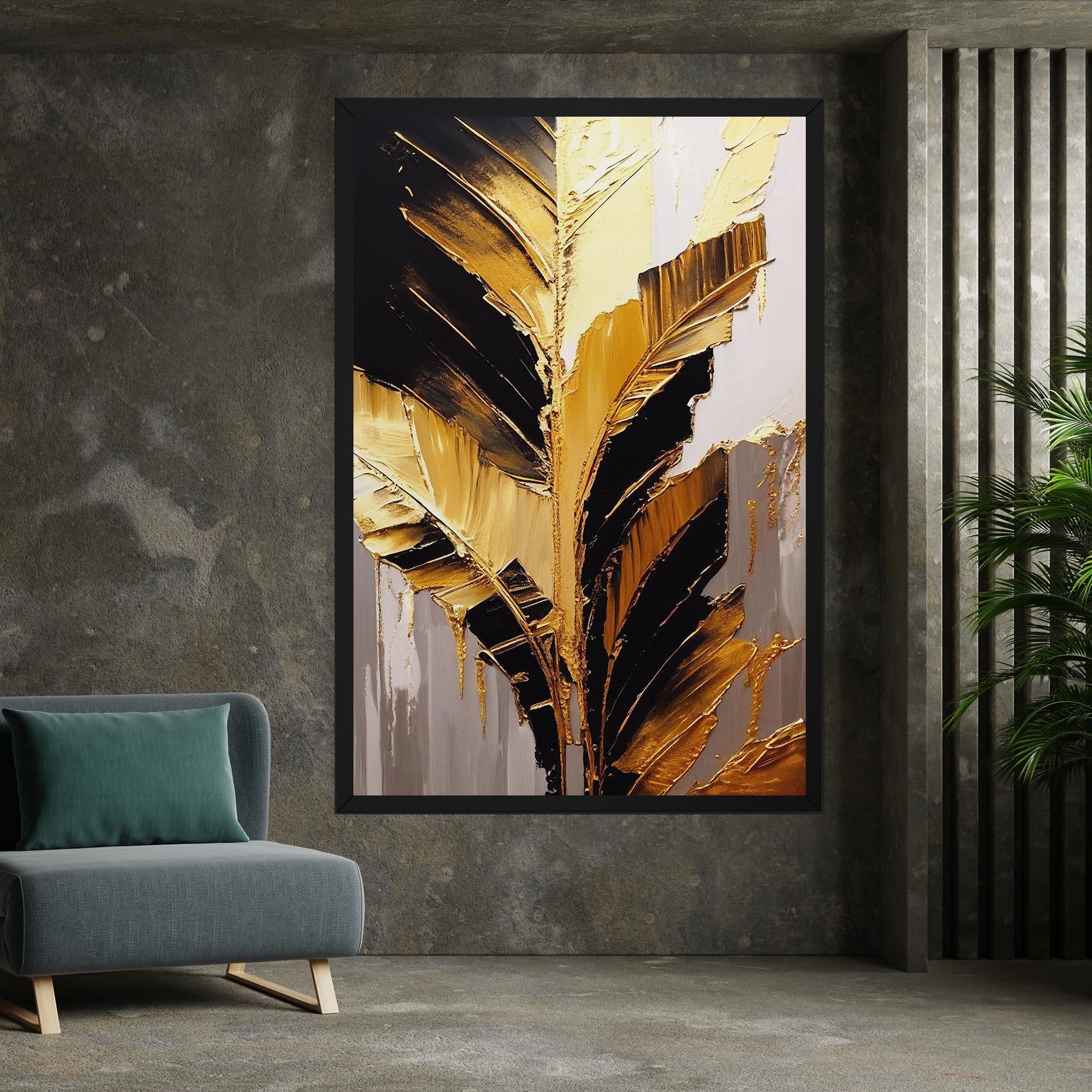 Leinwandbild Balck With Gold Leafs mockup 7